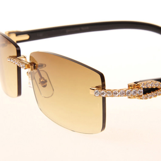 Cartier CT 3524012 Big Diamond Black Buffalo Sunglasses In Gold Brown - EUR FASHION