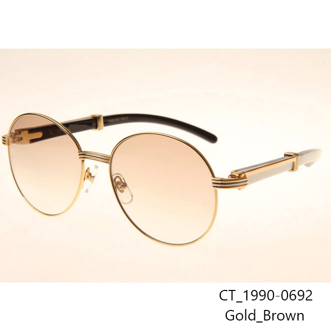 Cartier CT1990-0692 White Mix Black Buffalo Sunglasses In Gold Brown - EUR FASHION