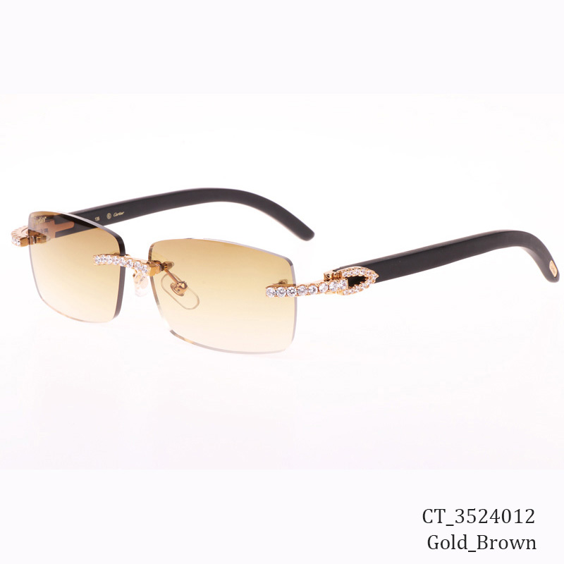 Cartier CT 3524012 Big Diamond Black Wood Sunglasses In Gold Brown - EUR FASHION