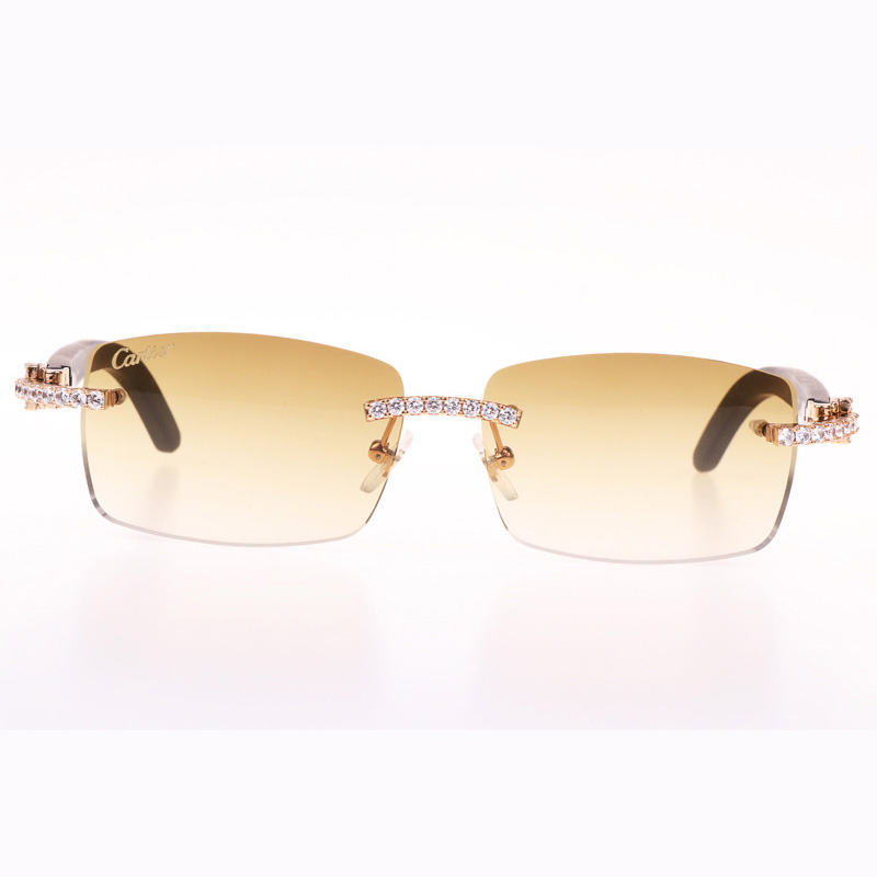 Cartier CT 3524012 Big Diamond Black Wood Sunglasses In Gold Brown - EUR FASHION