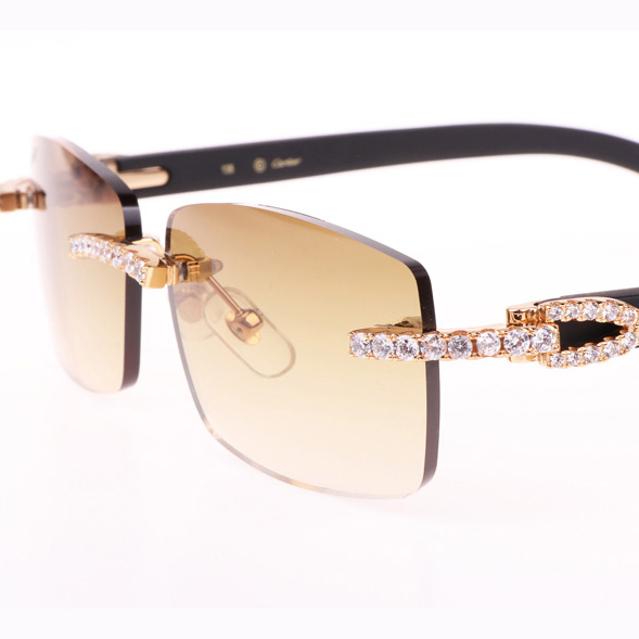 Cartier CT 3524012 Big Diamond Black Wood Sunglasses In Gold Brown - EUR FASHION