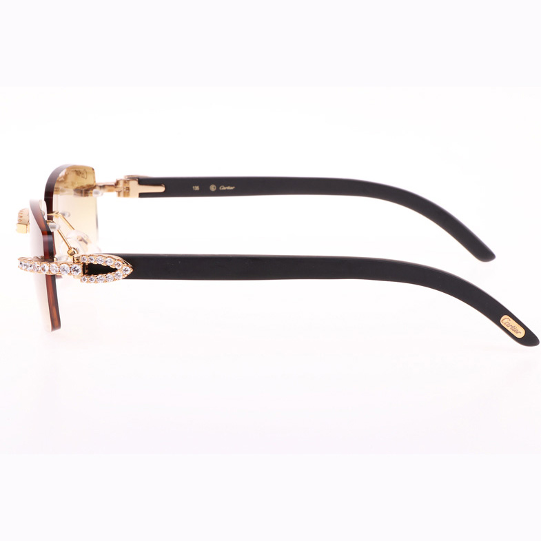 Cartier CT 3524012 Big Diamond Black Wood Sunglasses In Gold Brown - EUR FASHION