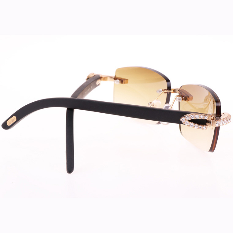 Cartier CT 3524012 Big Diamond Black Wood Sunglasses In Gold Brown - EUR FASHION