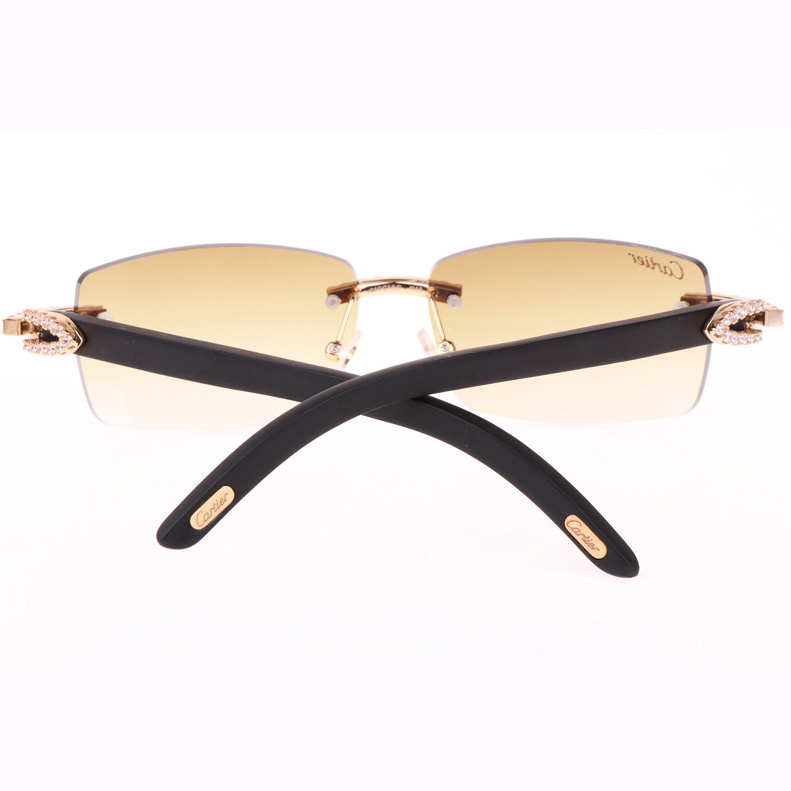 Cartier CT 3524012 Big Diamond Black Wood Sunglasses In Gold Brown - EUR FASHION