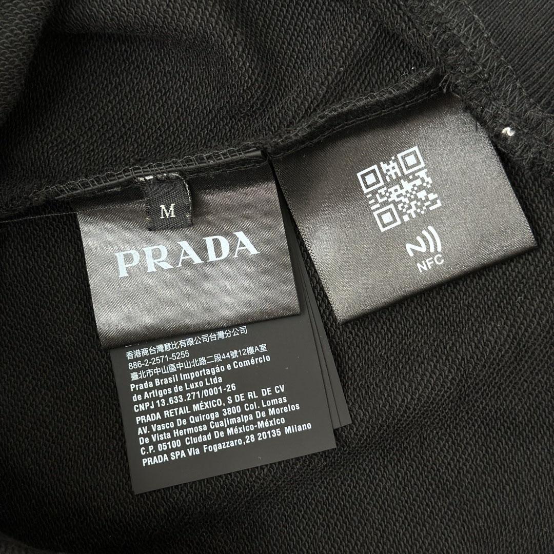 Prada Marble Black Long-sleeved Cotton Polo Shirt - EUR FASHION