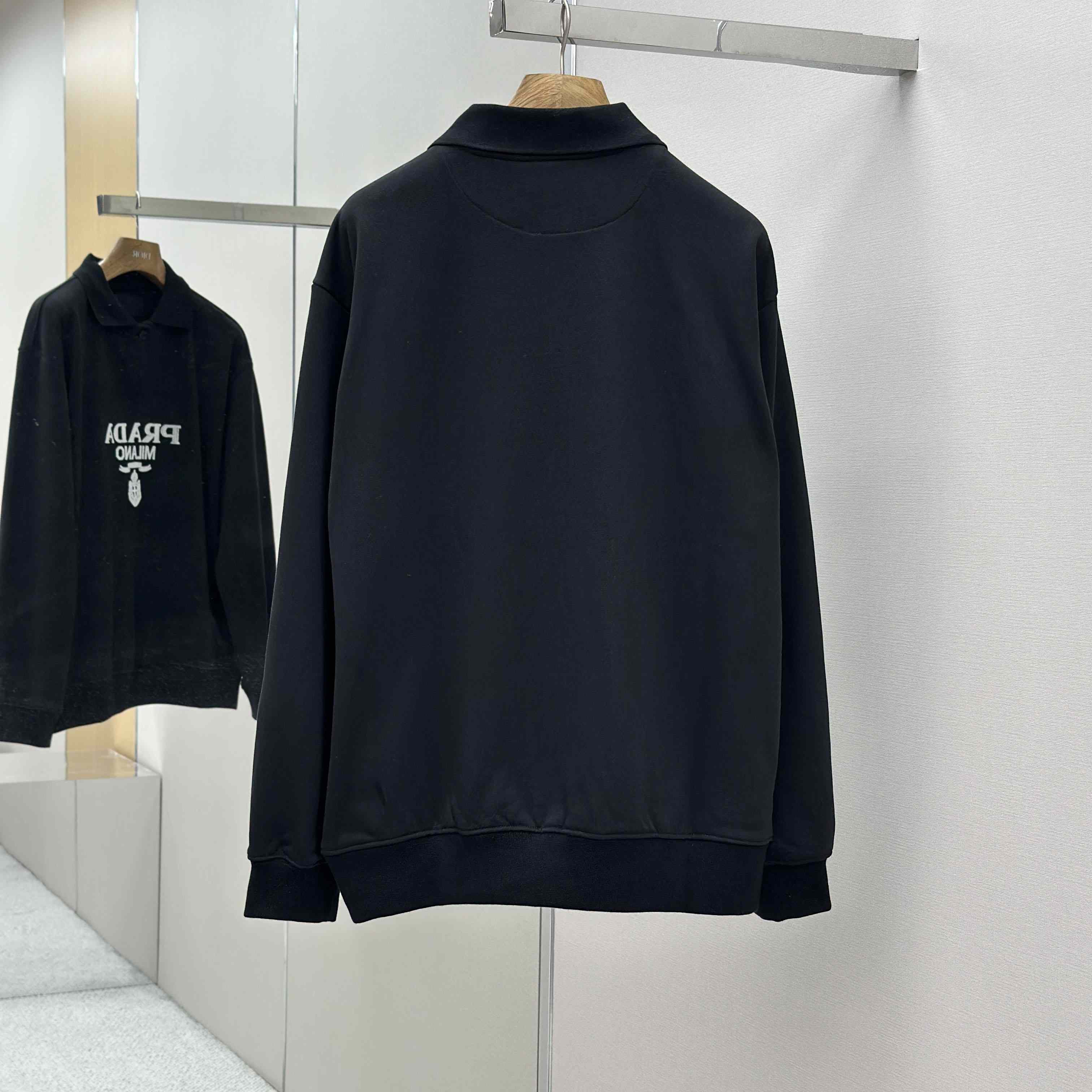 Prada Marble Black Long-sleeved Cotton Polo Shirt - EUR FASHION
