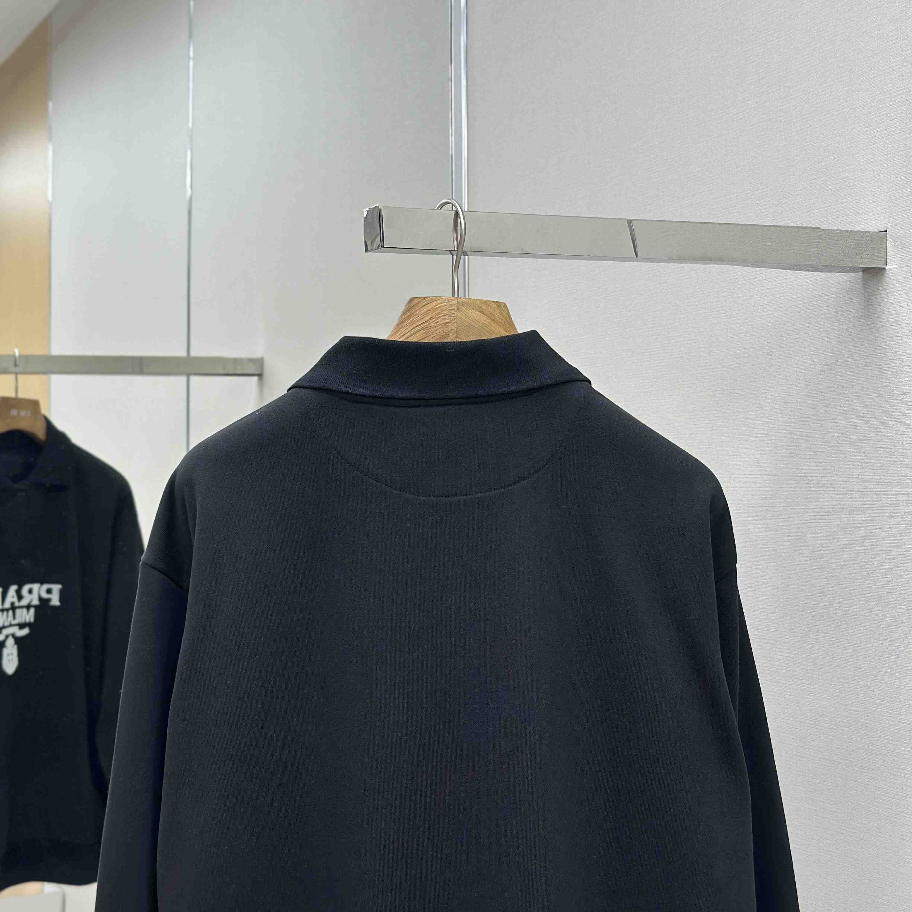 Prada Marble Black Long-sleeved Cotton Polo Shirt - EUR FASHION