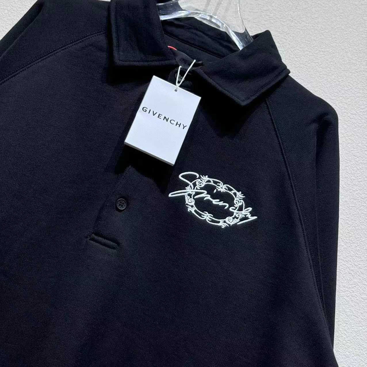 Givenchy Embroidered Logo Fleece Polo Sweatshirt In Black - EUR FASHION
