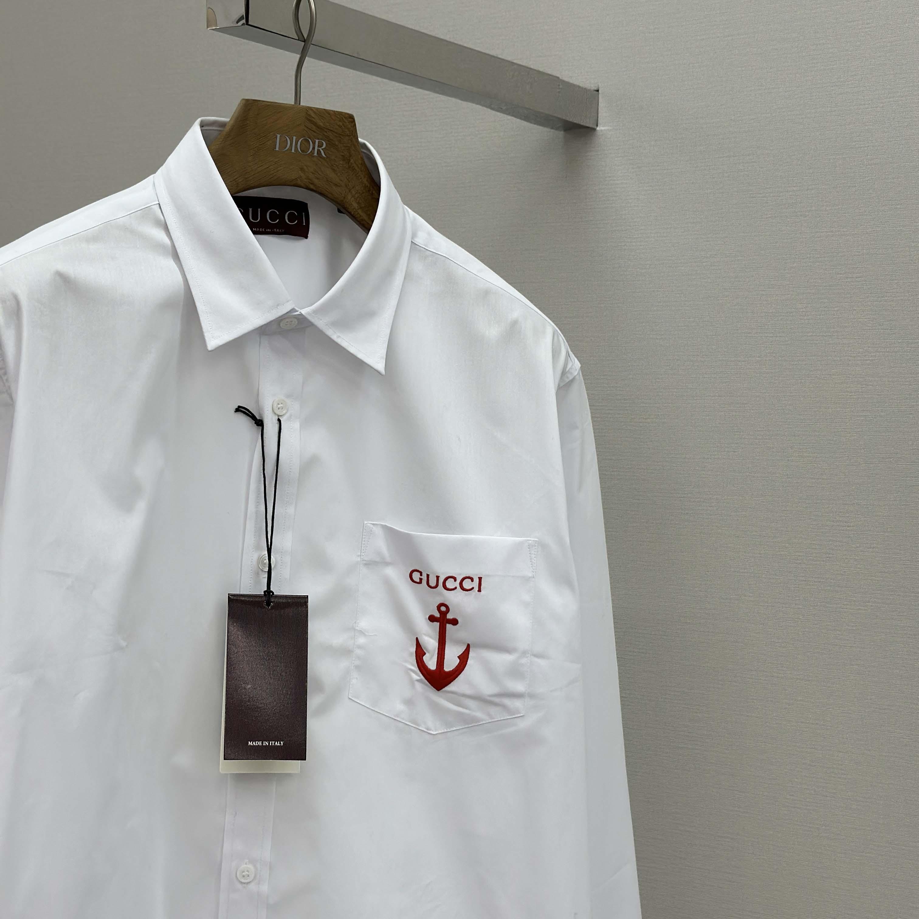 Gucci Cotton Poplin Shirt With Embroidery - EUR FASHION