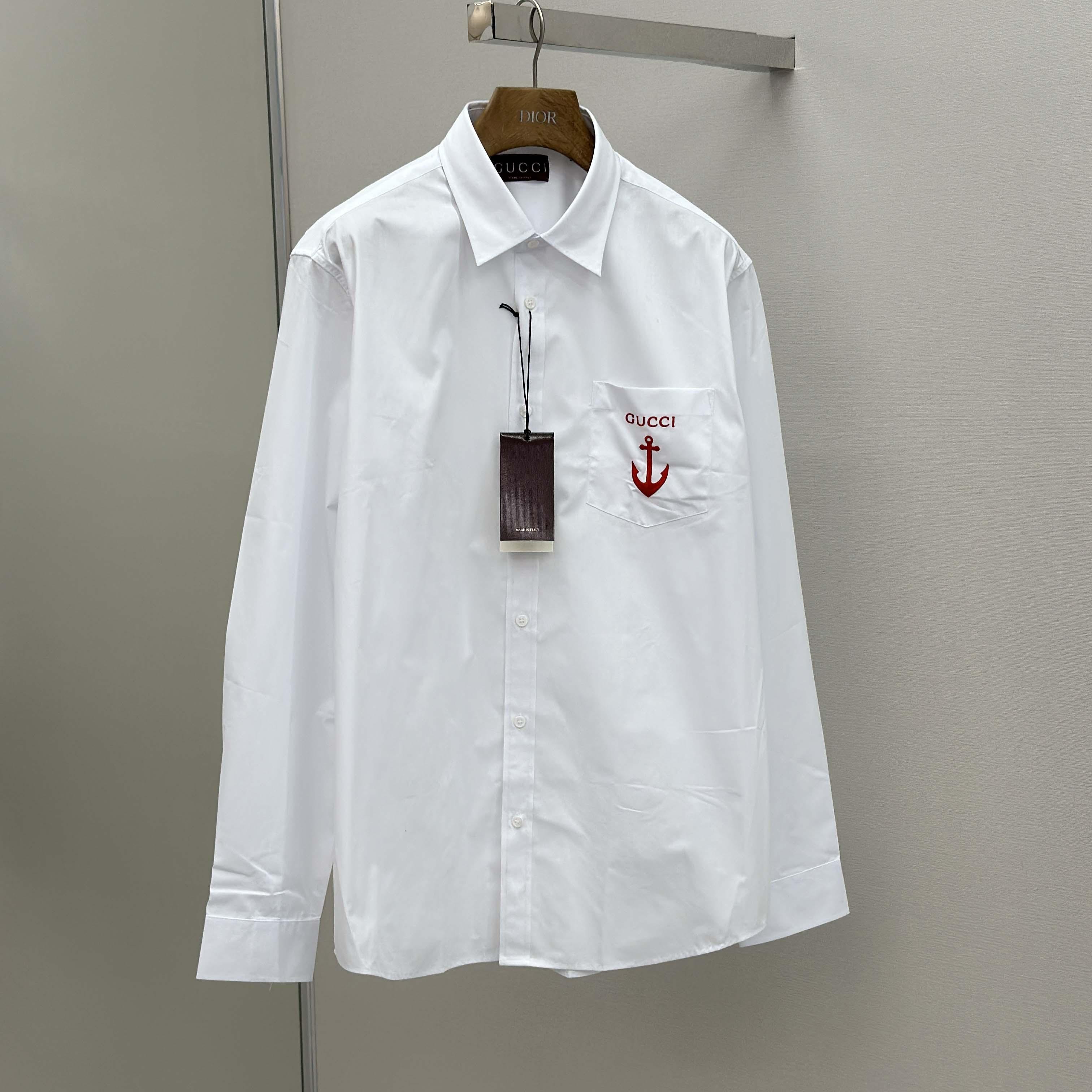 Gucci Cotton Poplin Shirt With Embroidery - EUR FASHION