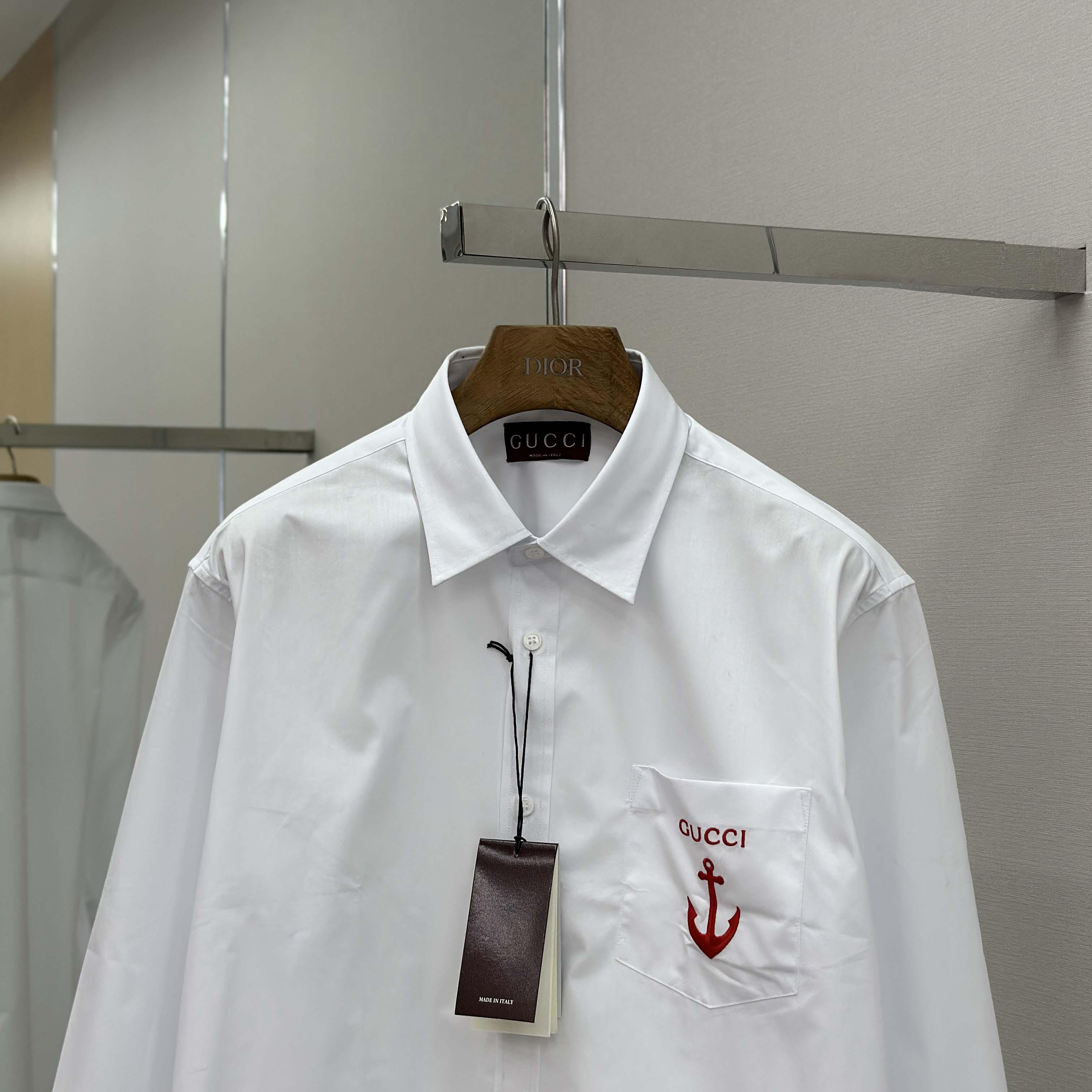 Gucci Cotton Poplin Shirt With Embroidery - EUR FASHION