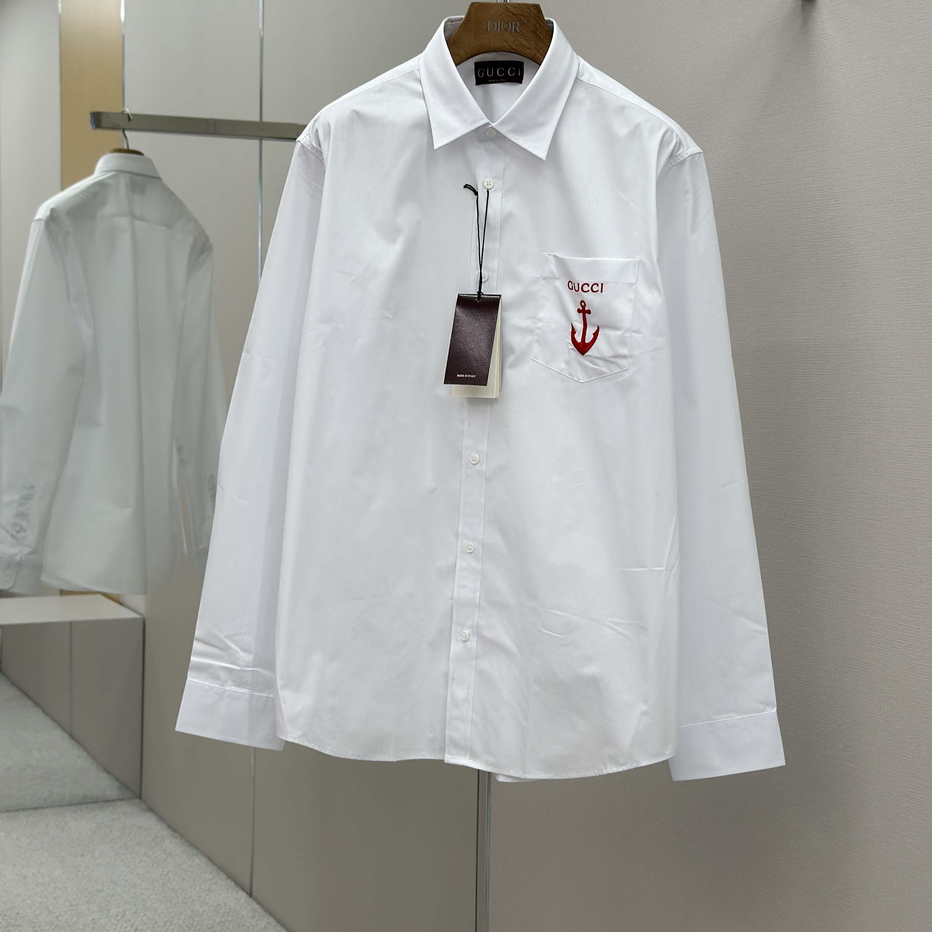 Gucci Cotton Poplin Shirt With Embroidery - EUR FASHION