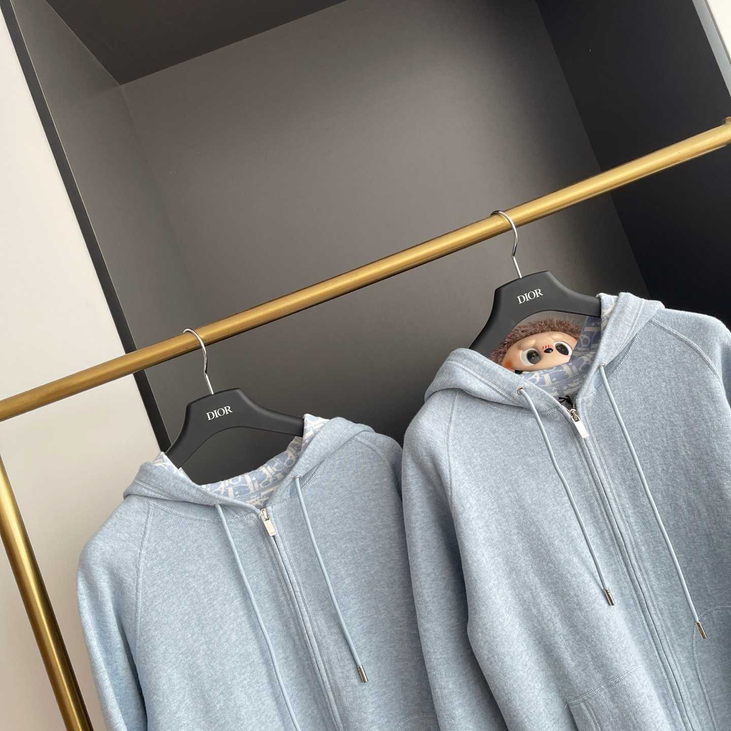 Dior Hooded Track Jacket Blue Cotton and Cashmere Knit  - EUR FASHION