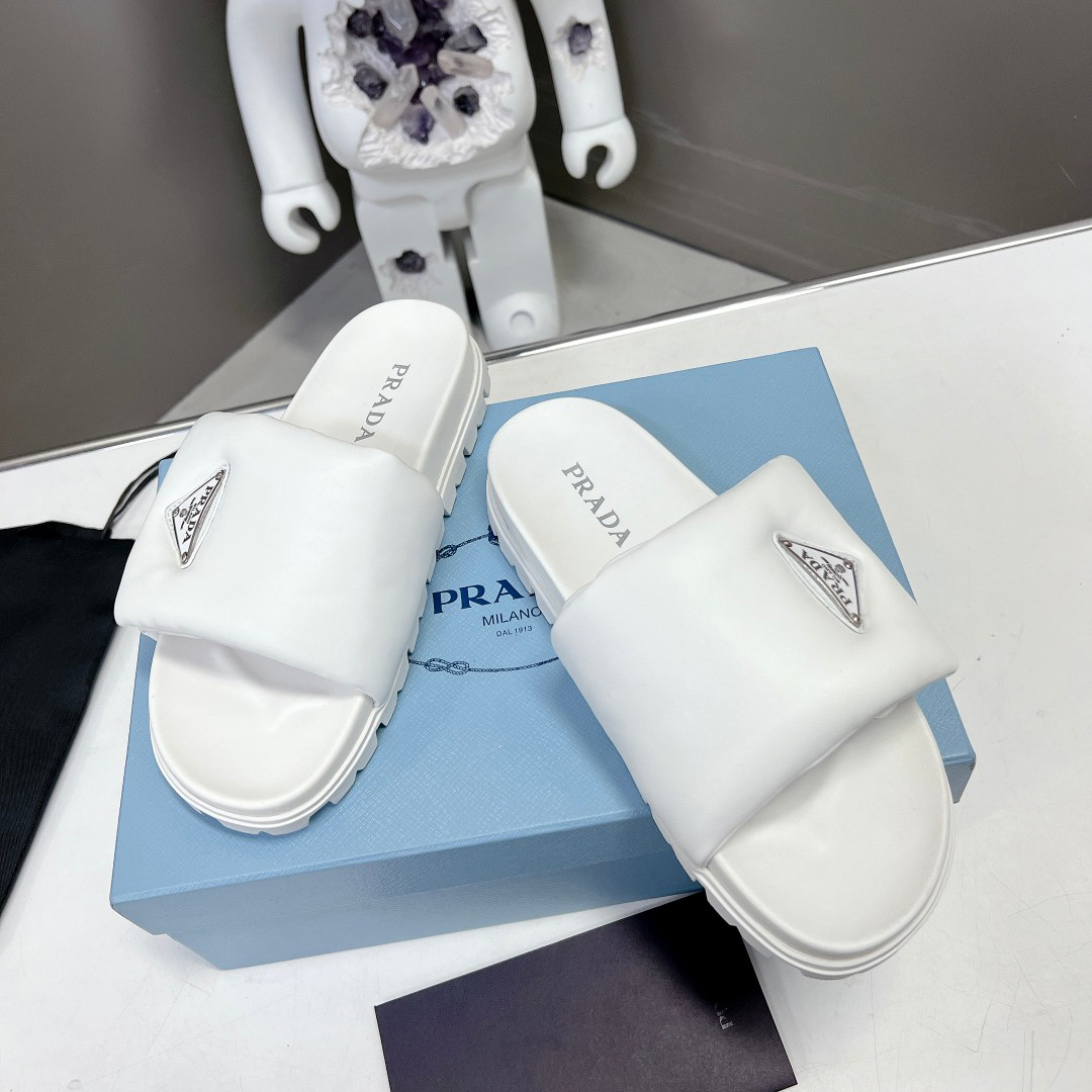 Prada Soft Padded Nappa Leather Slides - EUR FASHION
