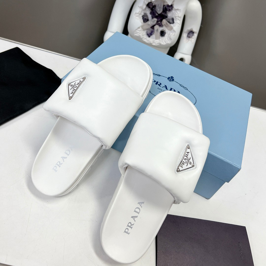 Prada Soft Padded Nappa Leather Slides - EUR FASHION