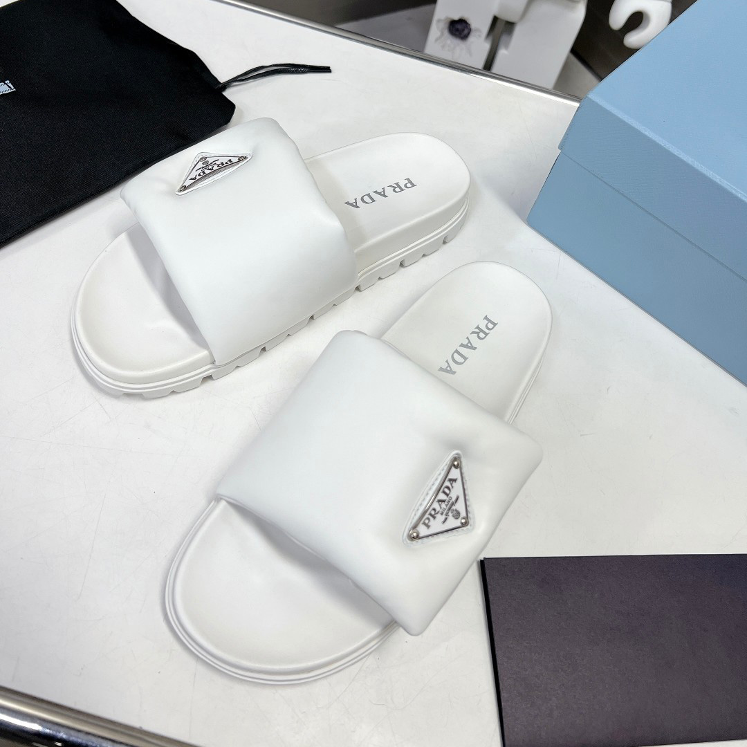 Prada Soft Padded Nappa Leather Slides - EUR FASHION