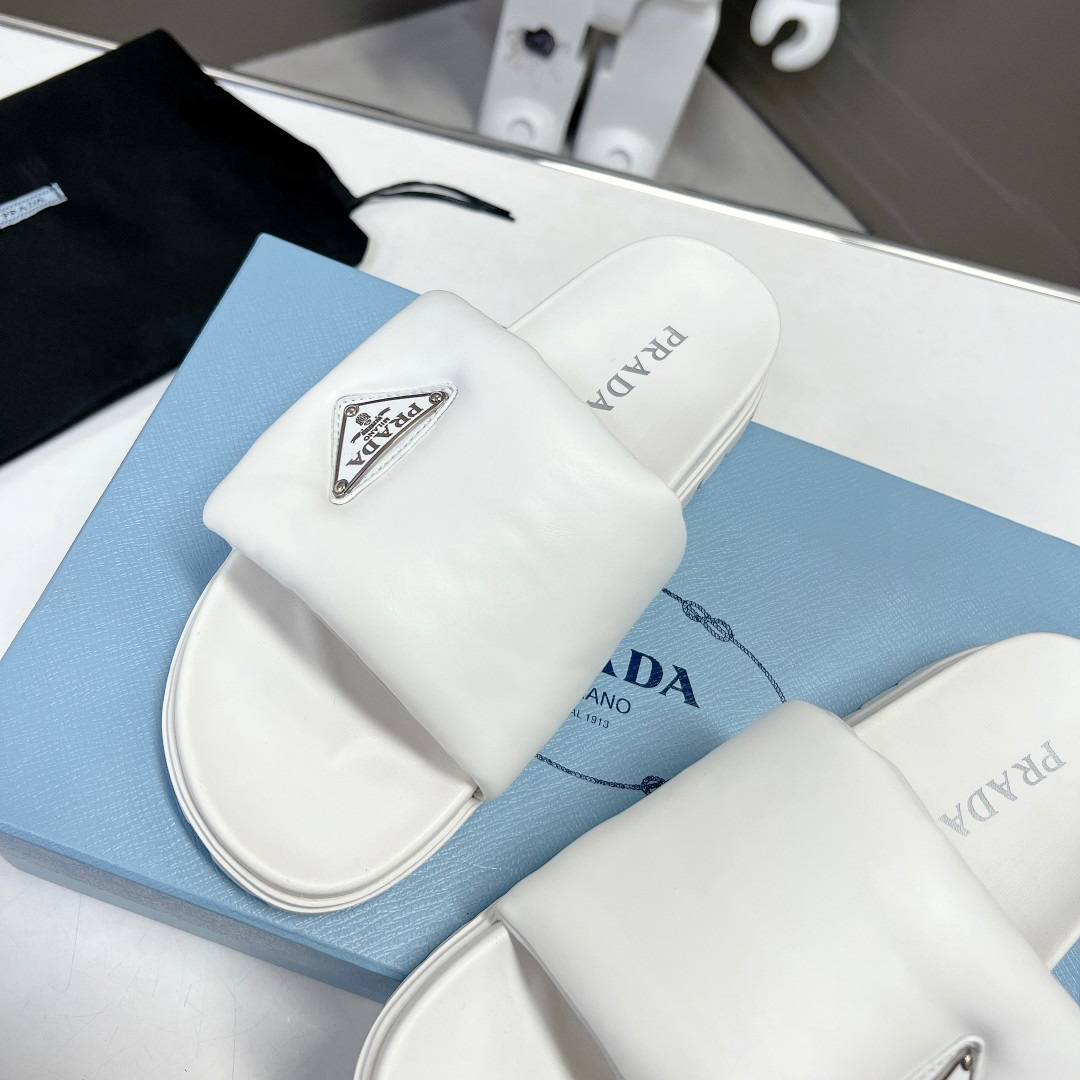 Prada Soft Padded Nappa Leather Slides - EUR FASHION