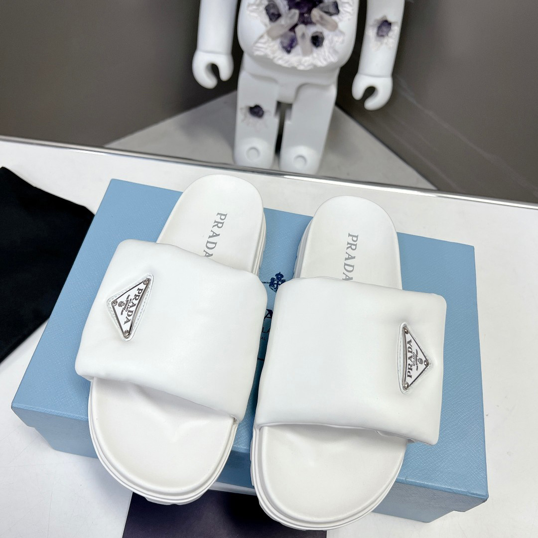 Prada Soft Padded Nappa Leather Slides - EUR FASHION
