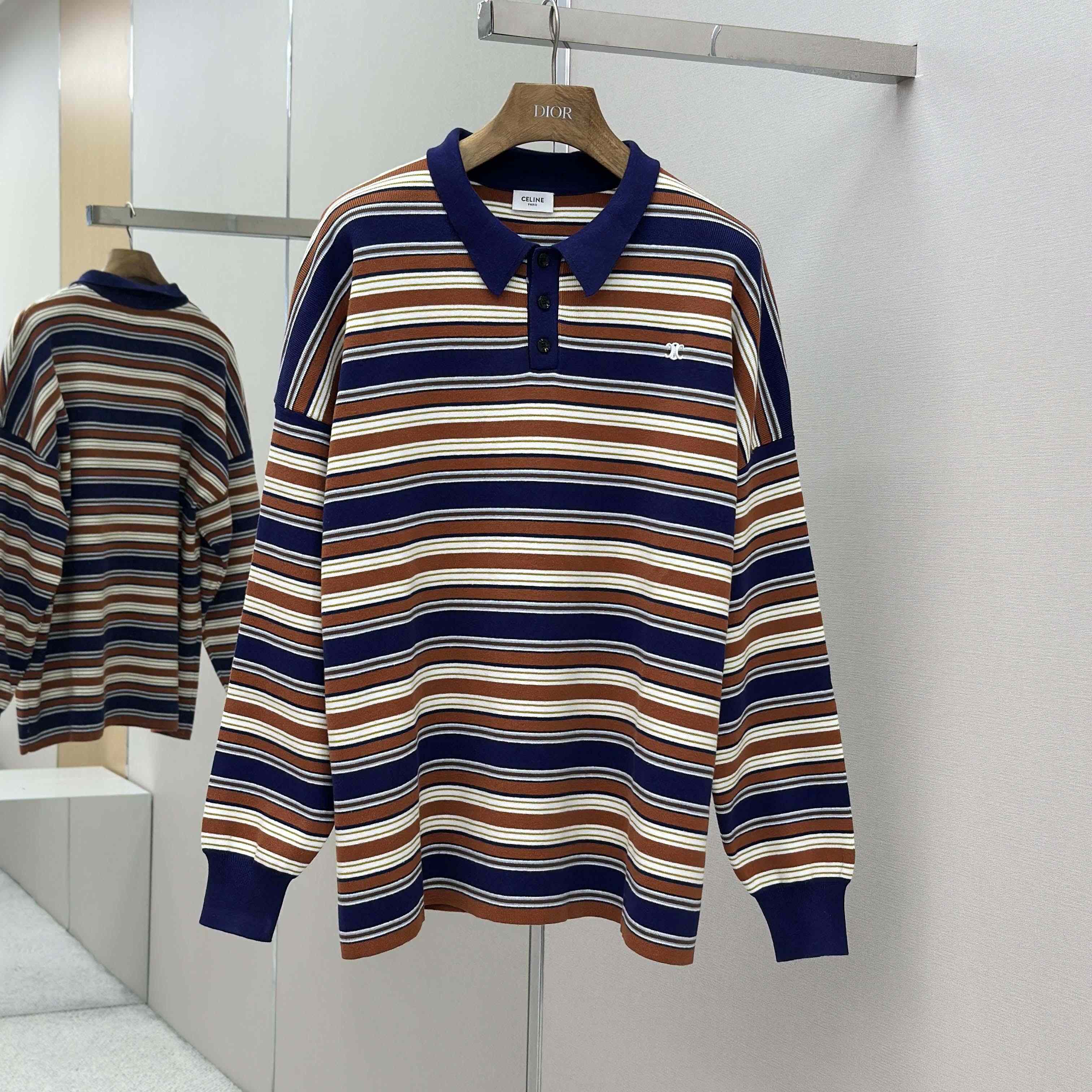 Celine Triomphe Loose Polo In Striped Cotton  - EUR FASHION
