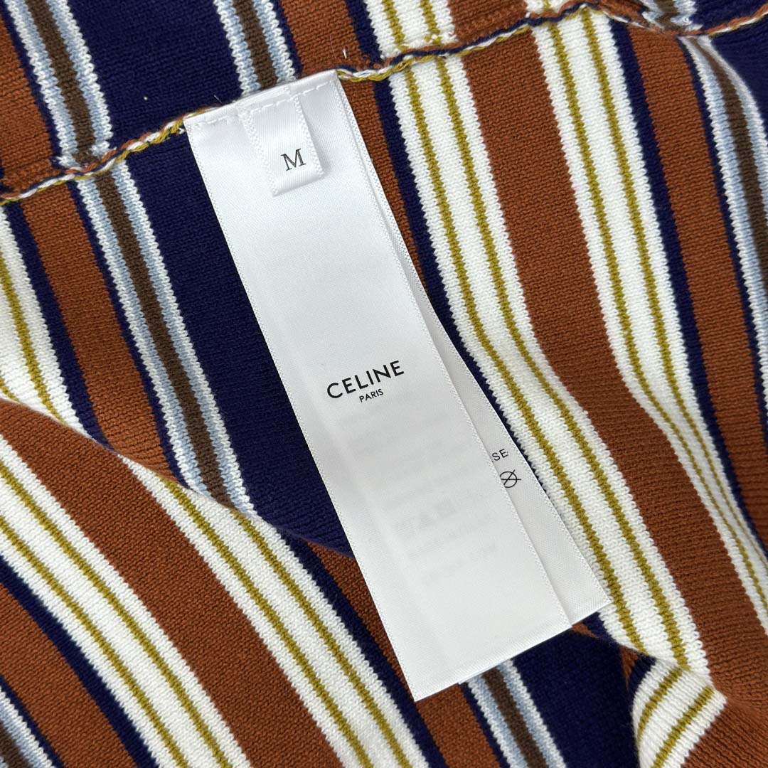 Celine Triomphe Loose Polo In Striped Cotton  - EUR FASHION