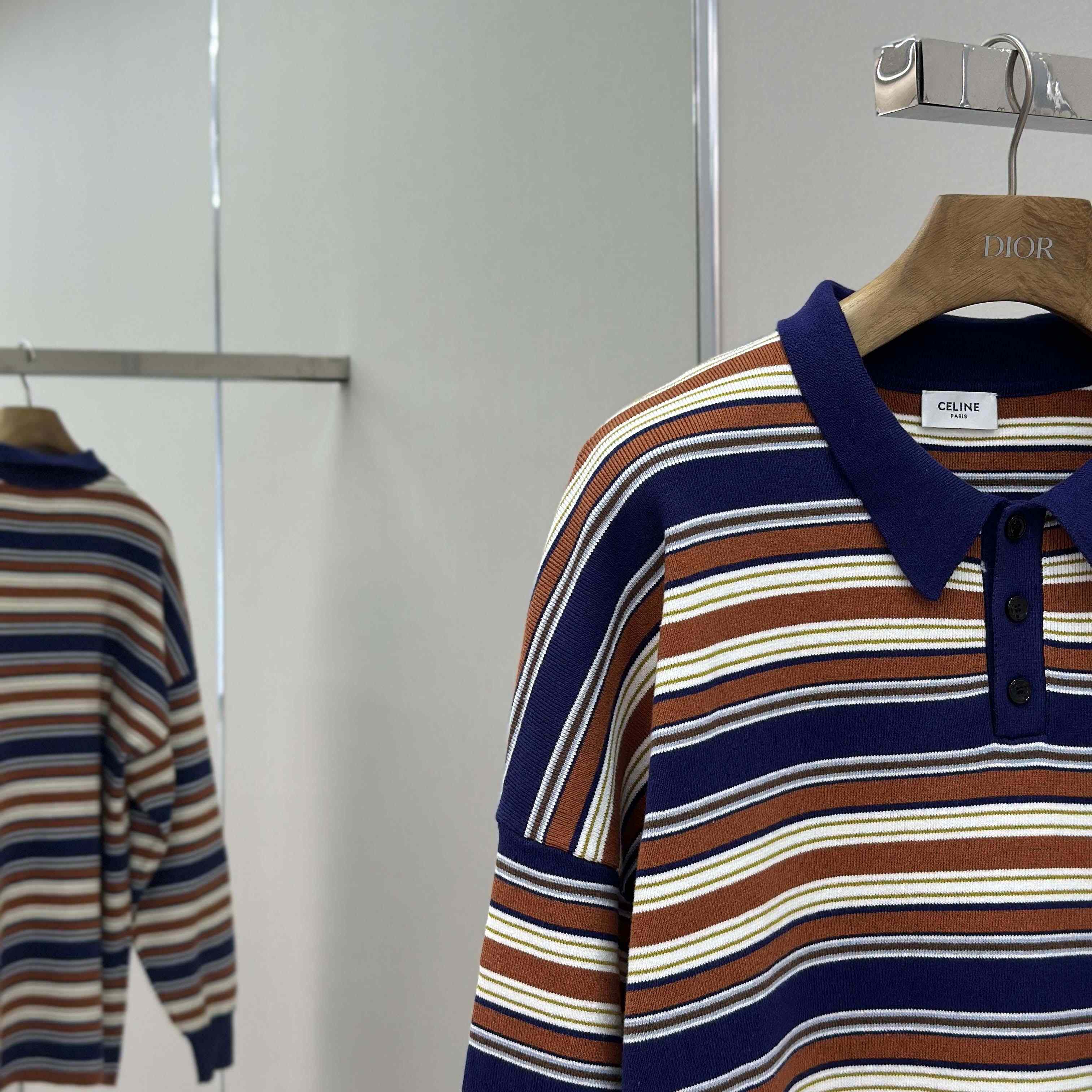 Celine Triomphe Loose Polo In Striped Cotton  - EUR FASHION