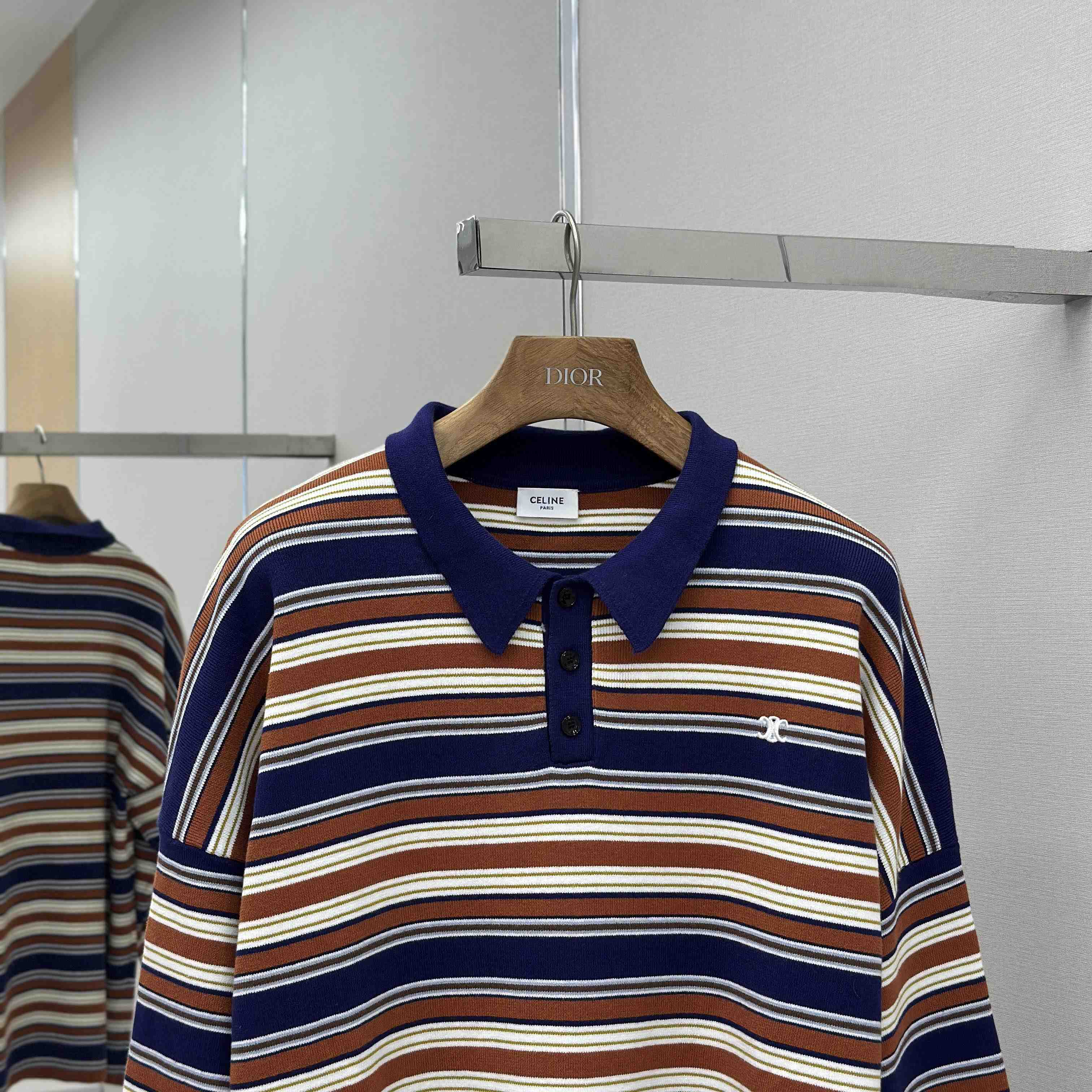 Celine Triomphe Loose Polo In Striped Cotton  - EUR FASHION