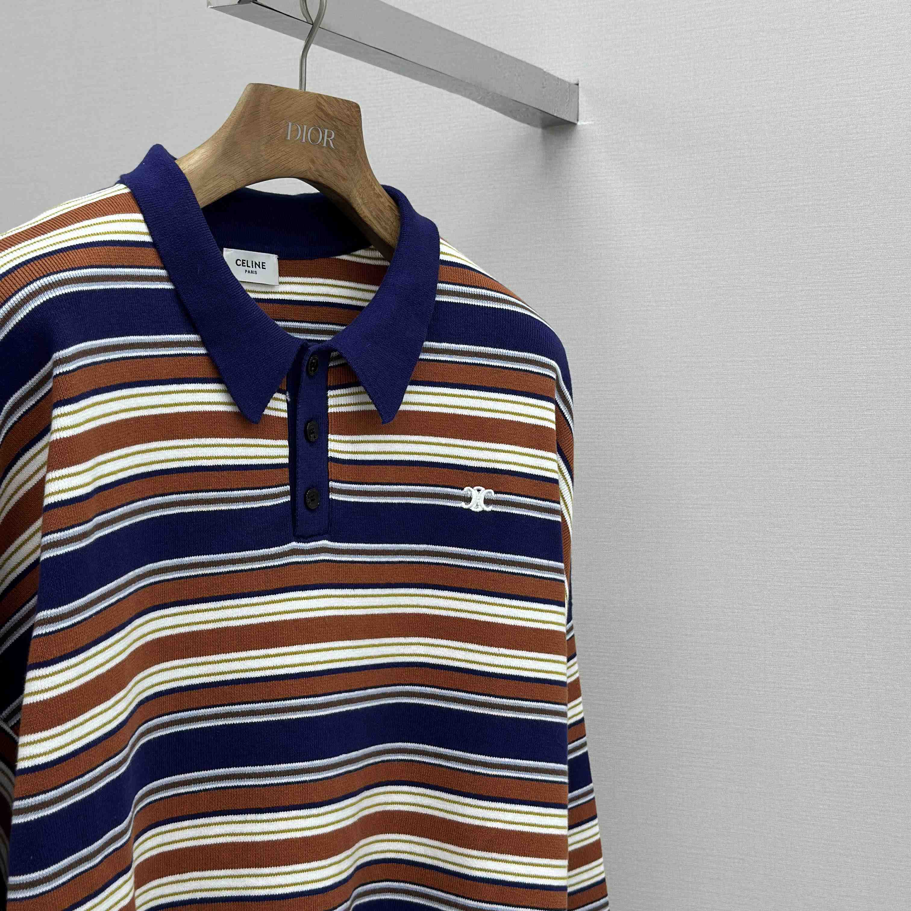 Celine Triomphe Loose Polo In Striped Cotton  - EUR FASHION