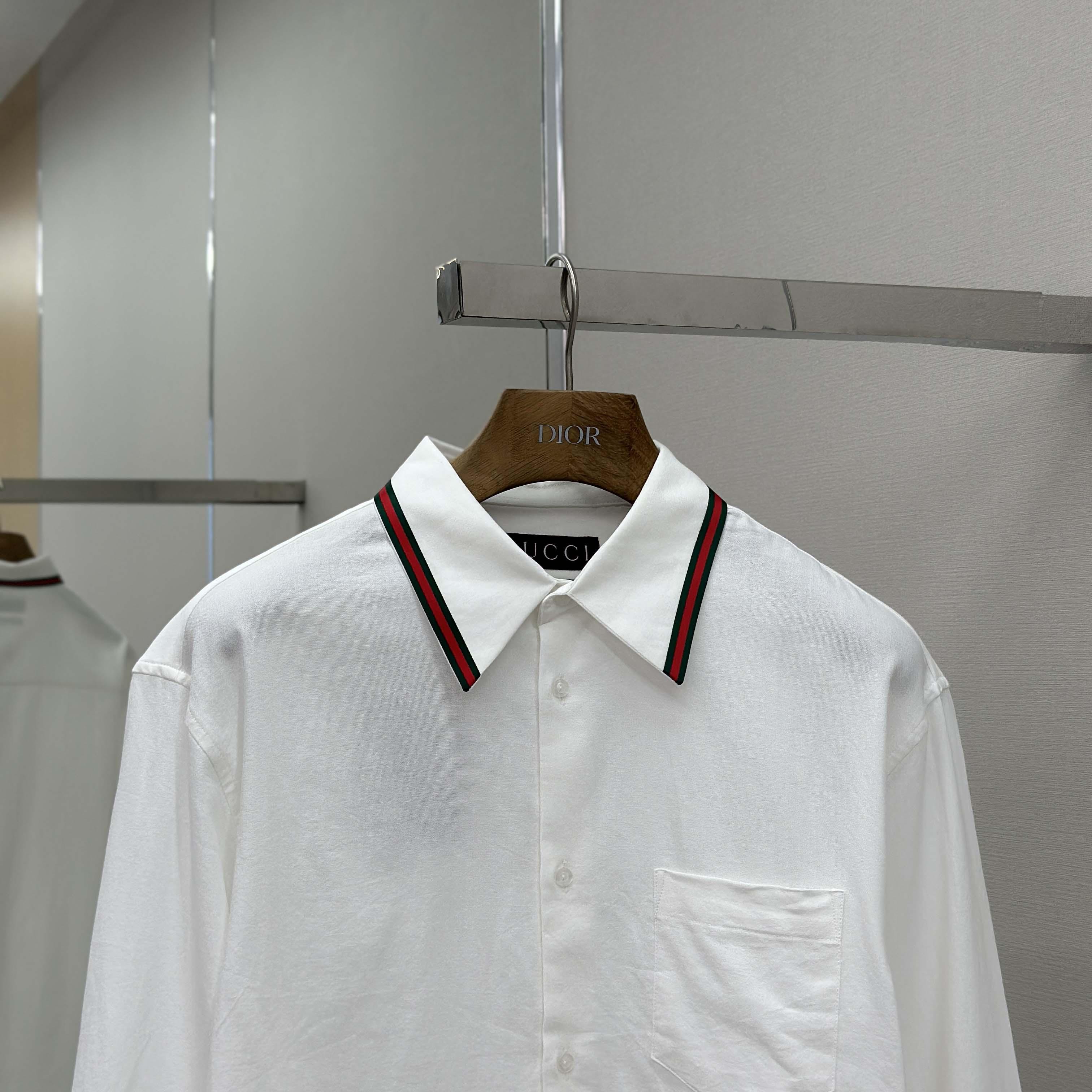 Gucci Web-stripe Trim Cotton Shirt - EUR FASHION