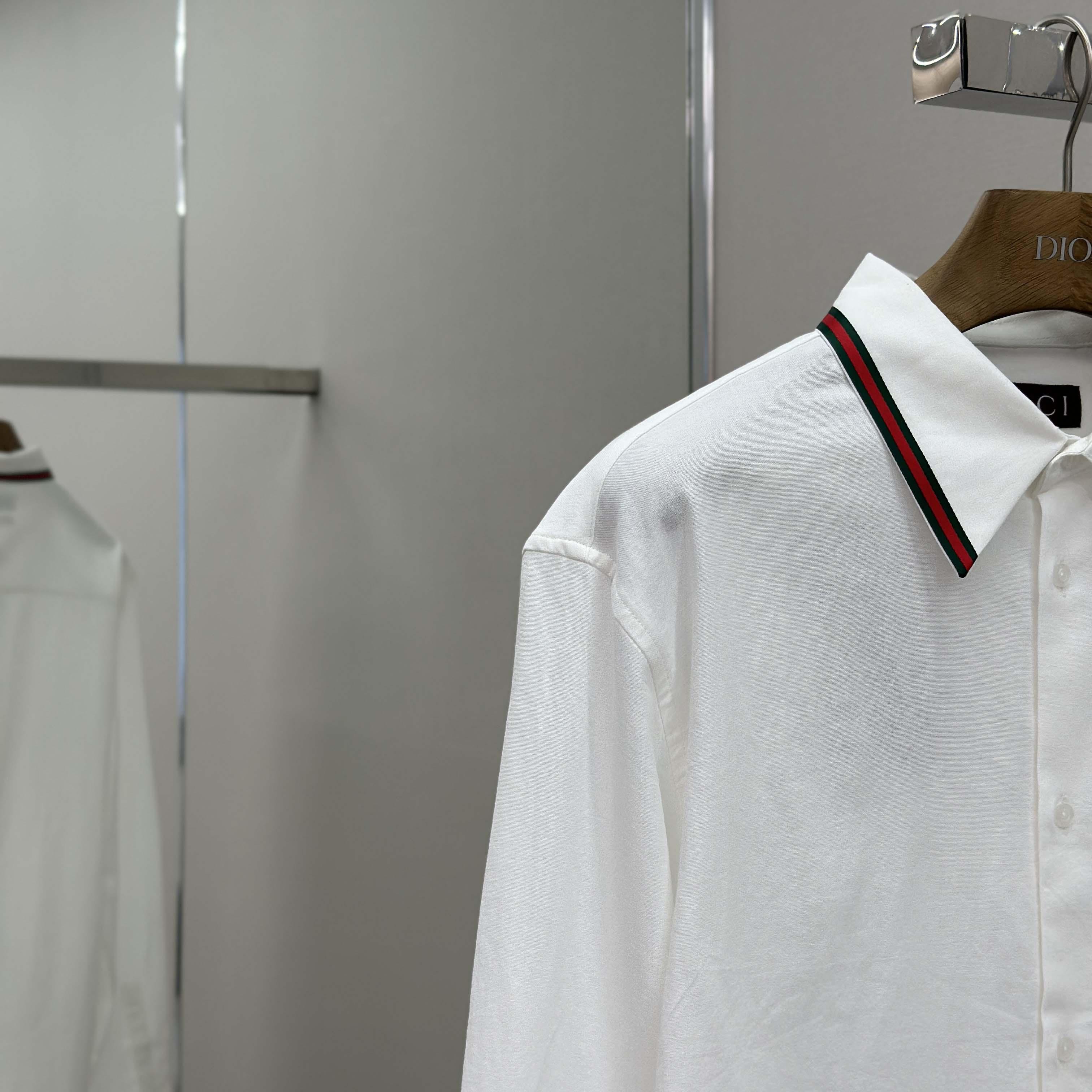 Gucci Web-stripe Trim Cotton Shirt - EUR FASHION