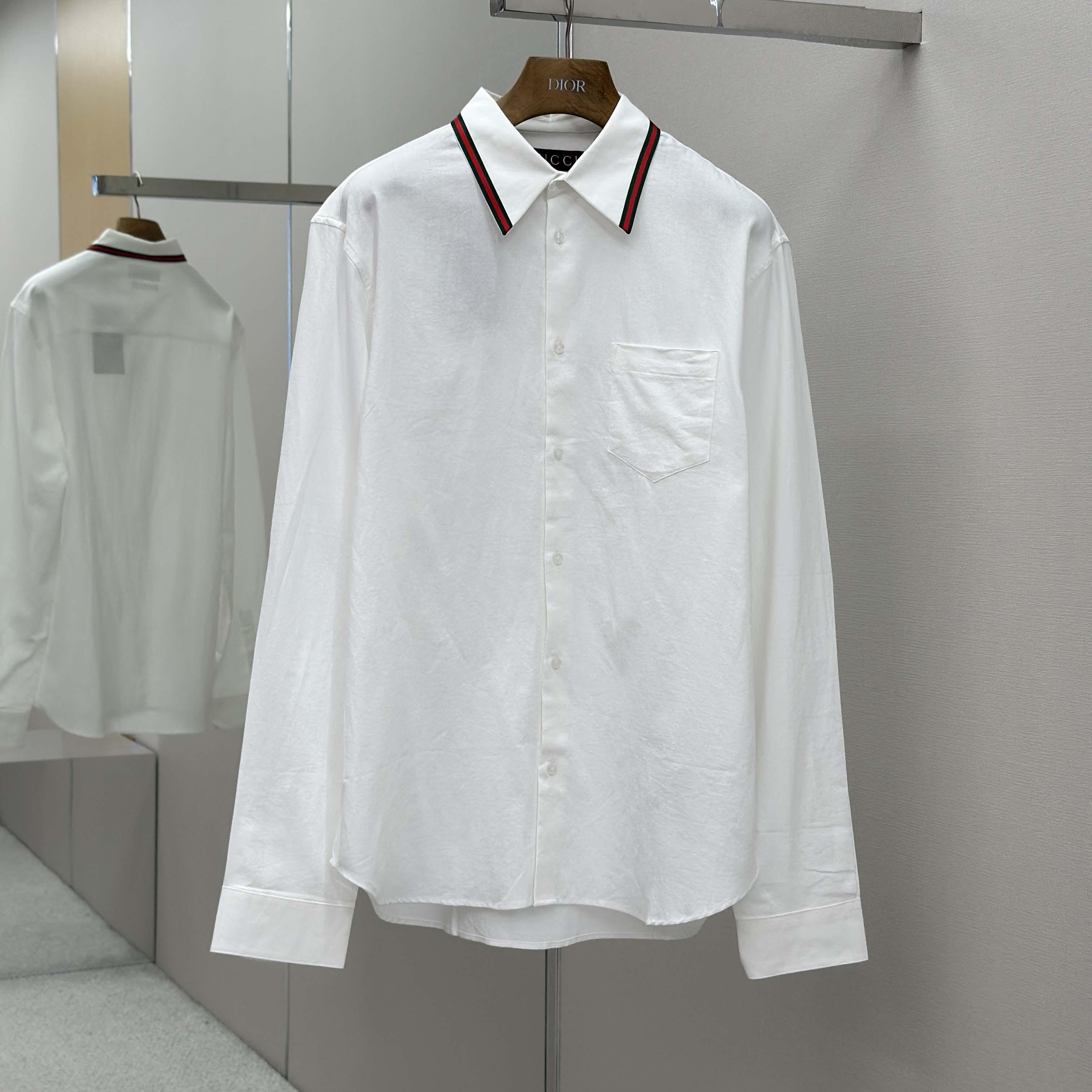 Gucci Web-stripe Trim Cotton Shirt - EUR FASHION