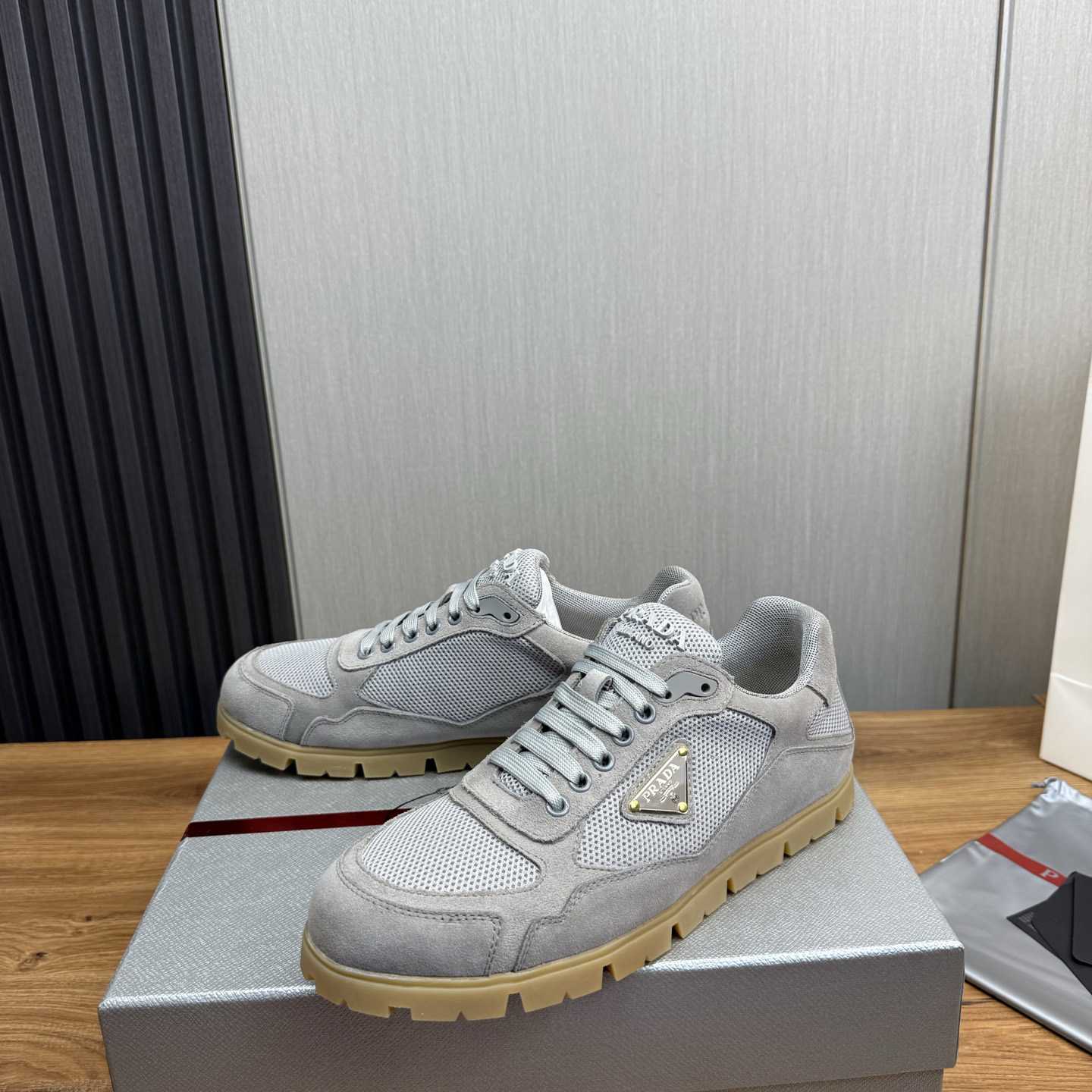 Prada Trail Mesh Fabric And Suede Sneakers - EUR FASHION