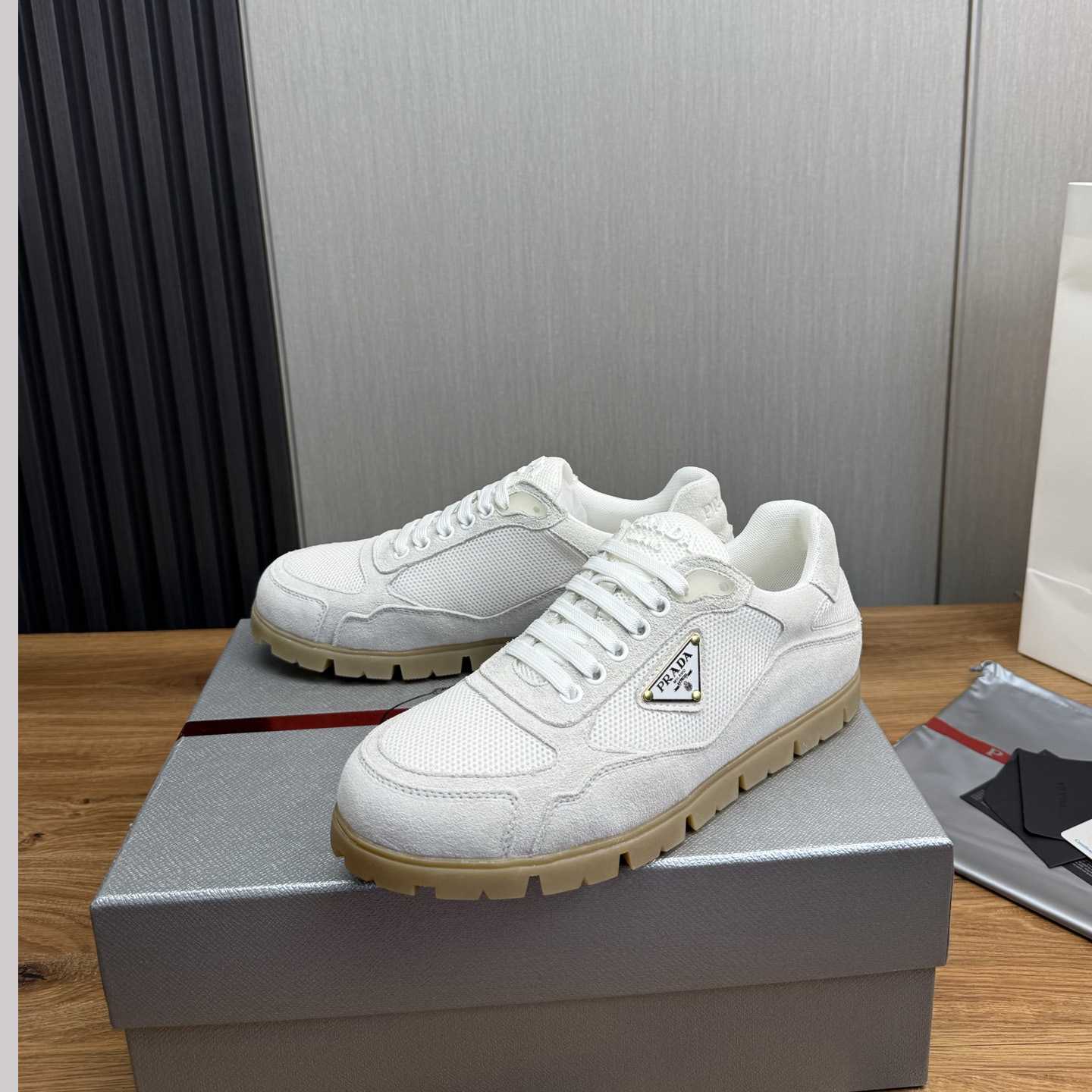 Prada Trail Mesh Fabric And Suede Sneakers - EUR FASHION