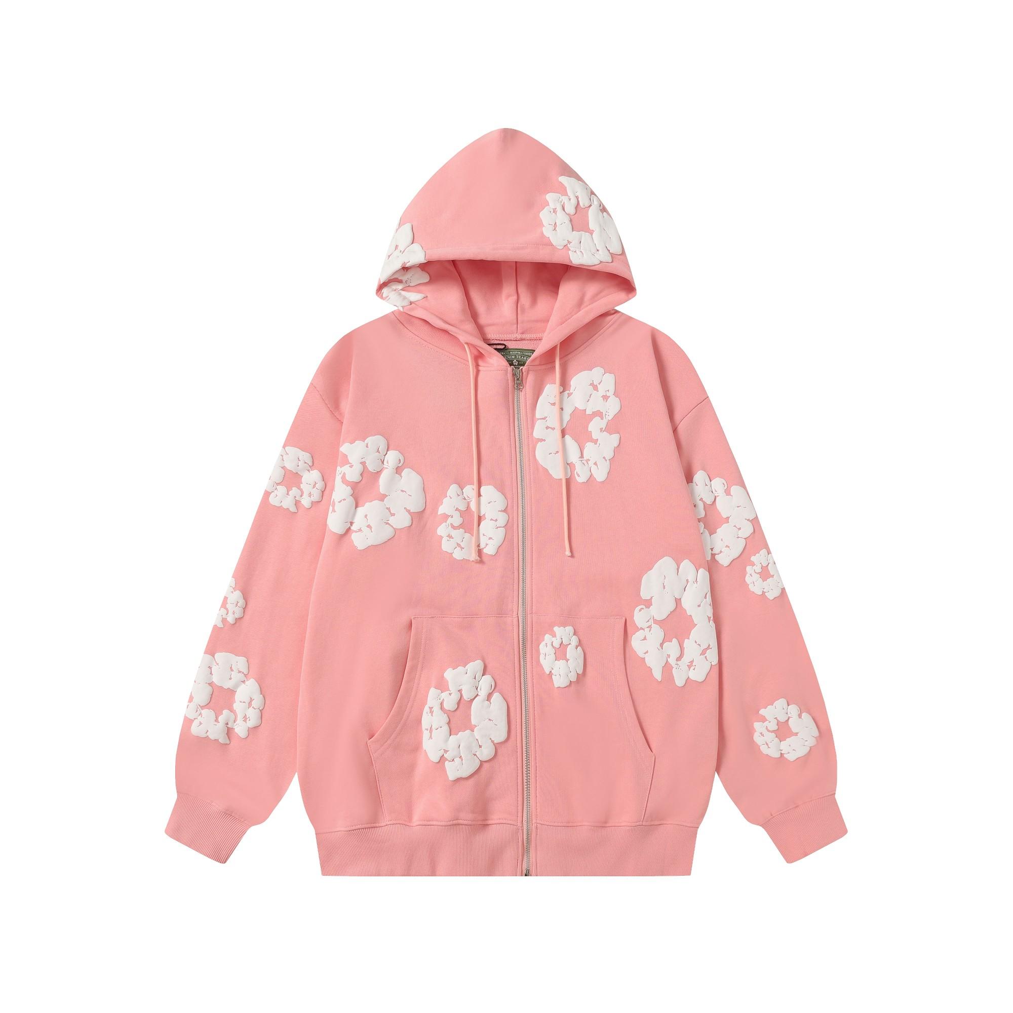 Denim Tears Cotton Wreath Zip Hoodie Pink - EUR FASHION