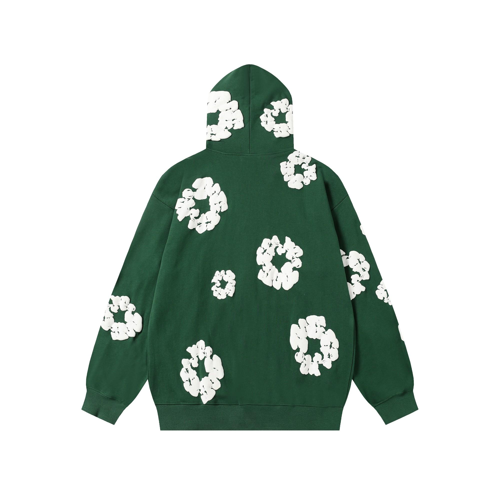 Denim Tears Cotton Wreath Zip Hoodie Green - EUR FASHION