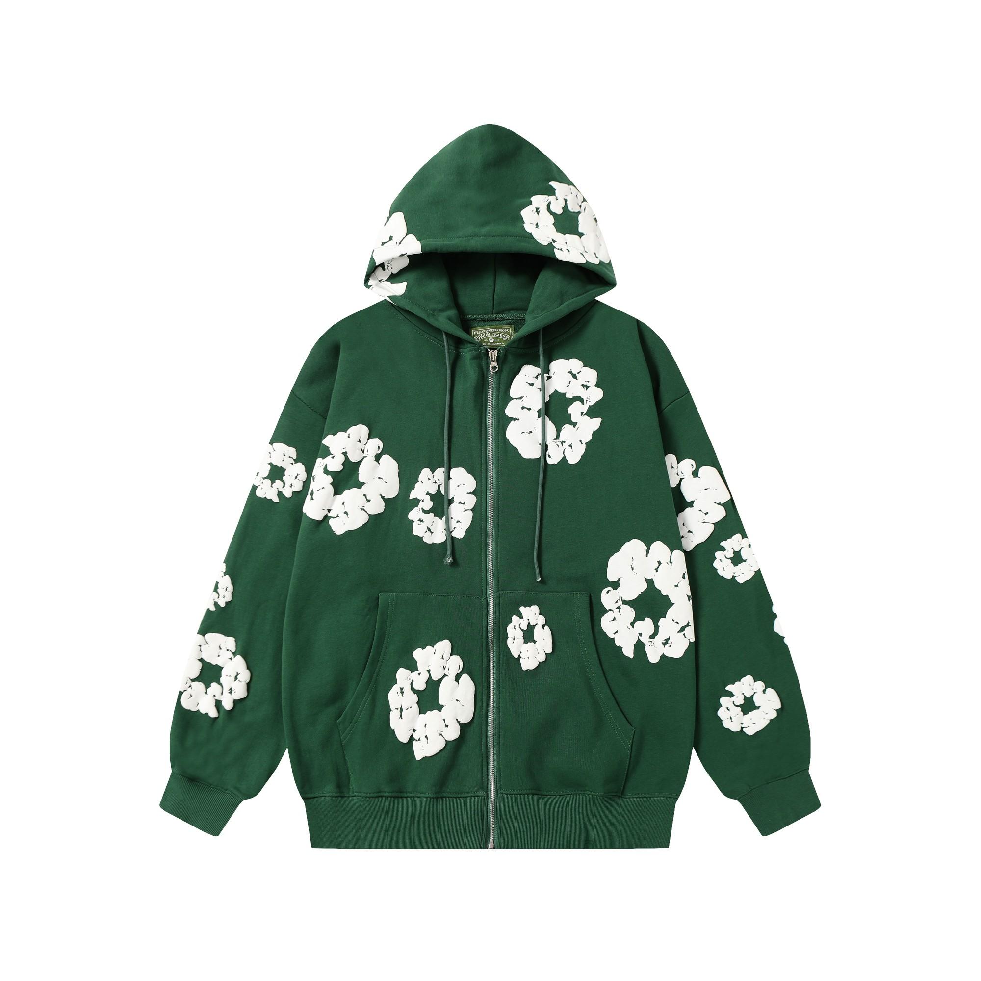 Denim Tears Cotton Wreath Zip Hoodie Green - EUR FASHION