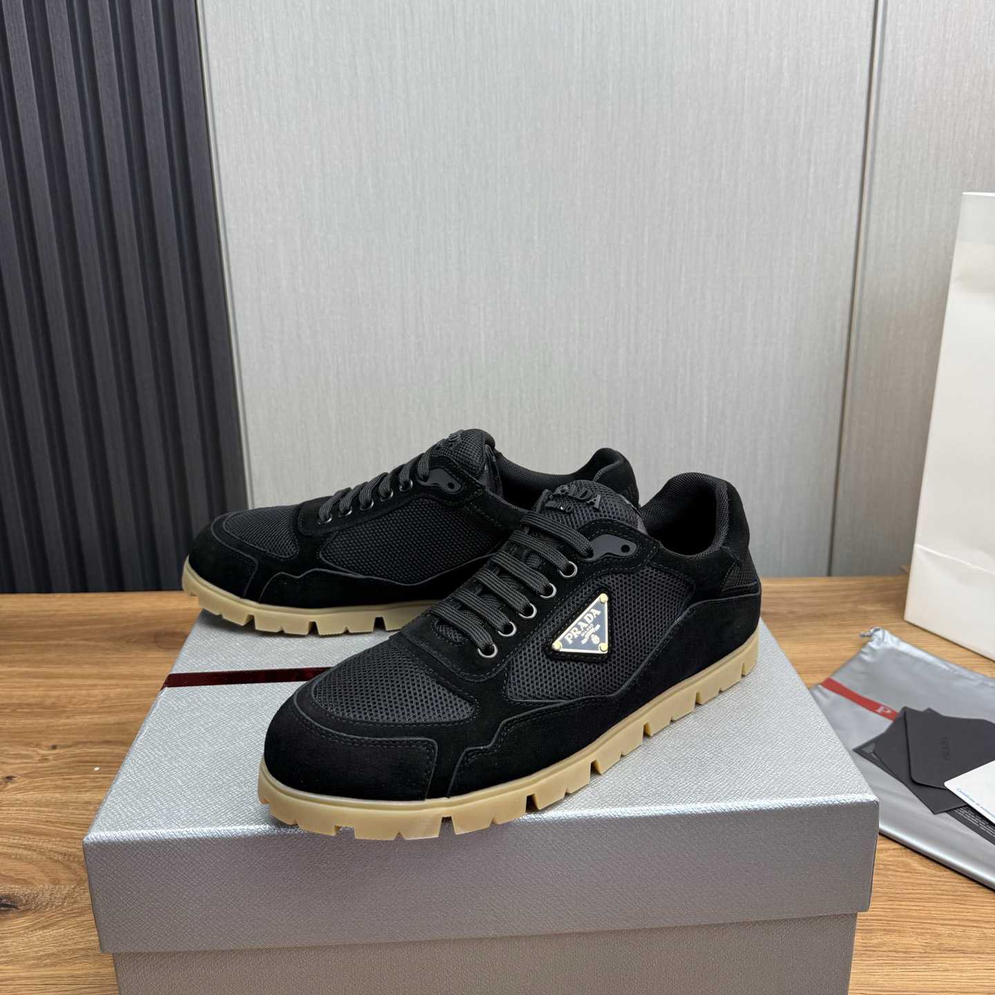 Prada Trail Mesh Fabric And Suede Sneakers - EUR FASHION