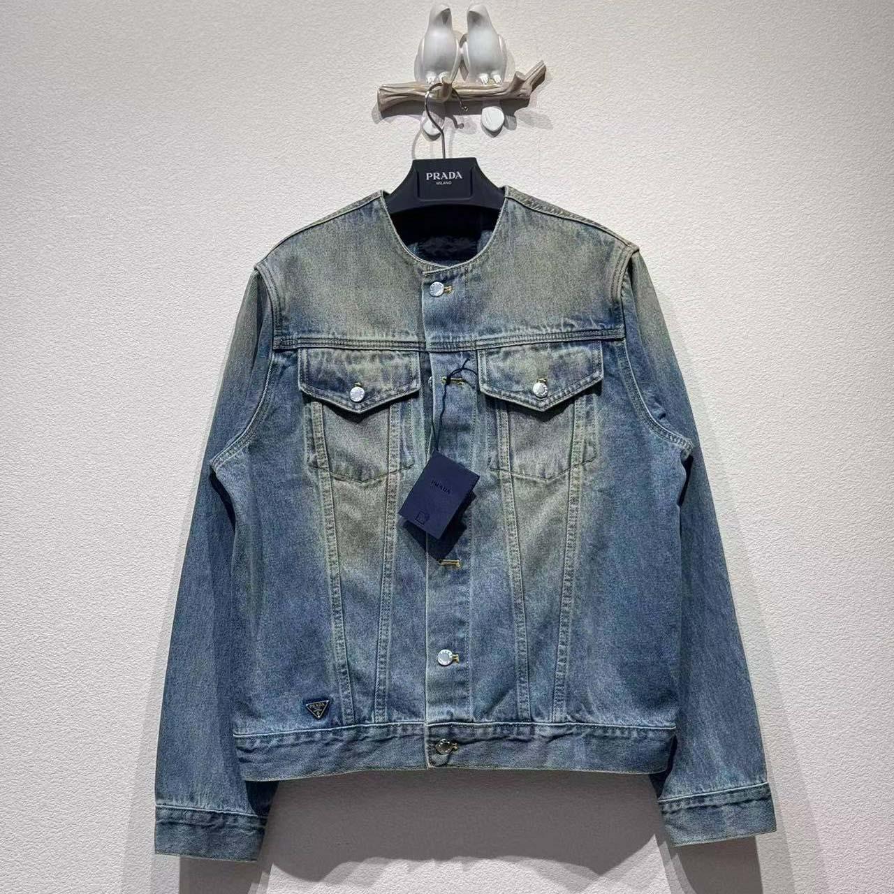 Prada Triangle-logo Denim Blouson Jacket - EUR FASHION