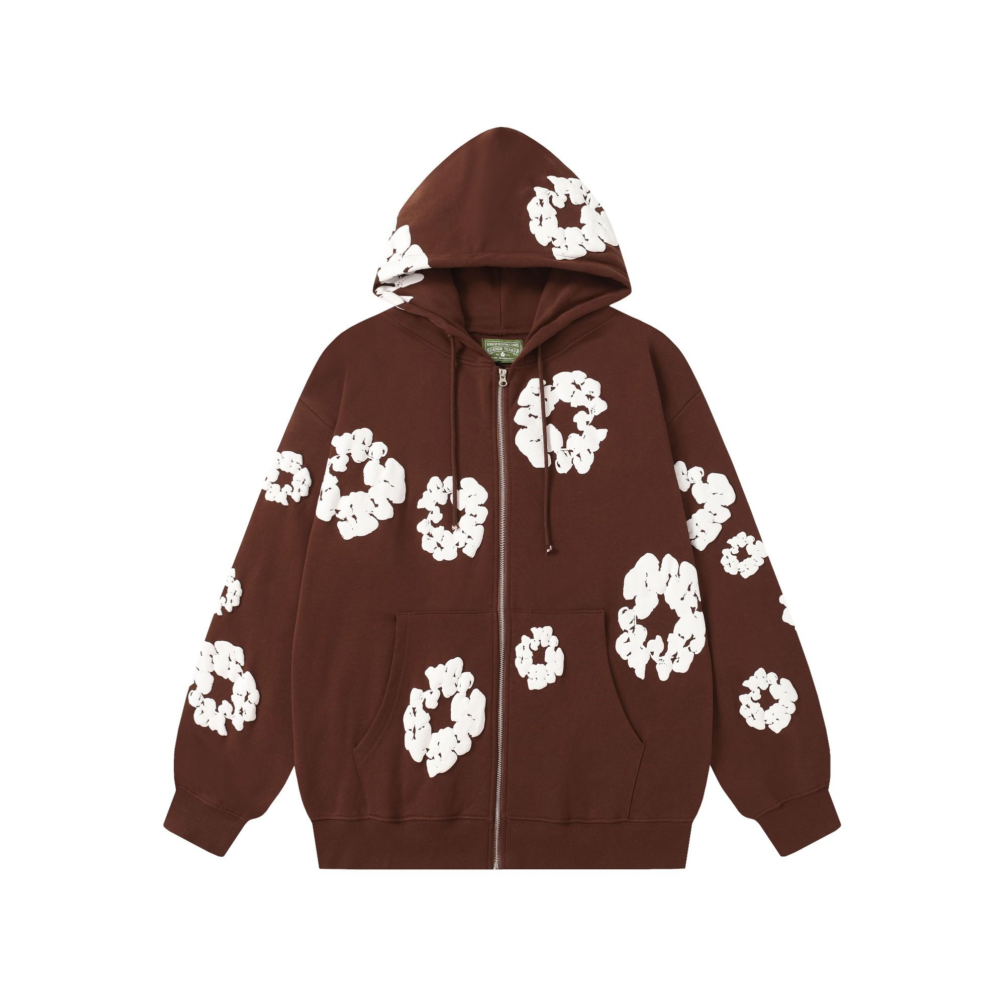 Denim Tears Cotton Wreath Zip Hoodie Brown - EUR FASHION