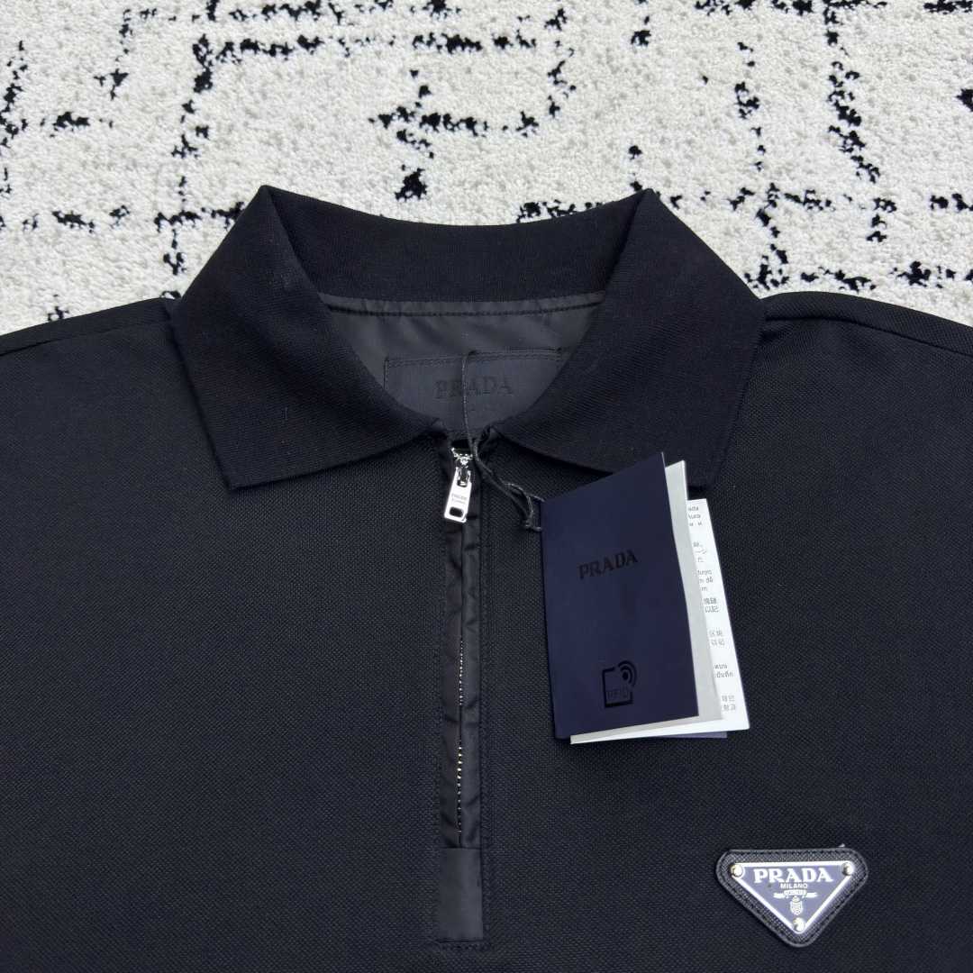Prada Piqué Polo Shirt With Re-Nylon Details - EUR FASHION