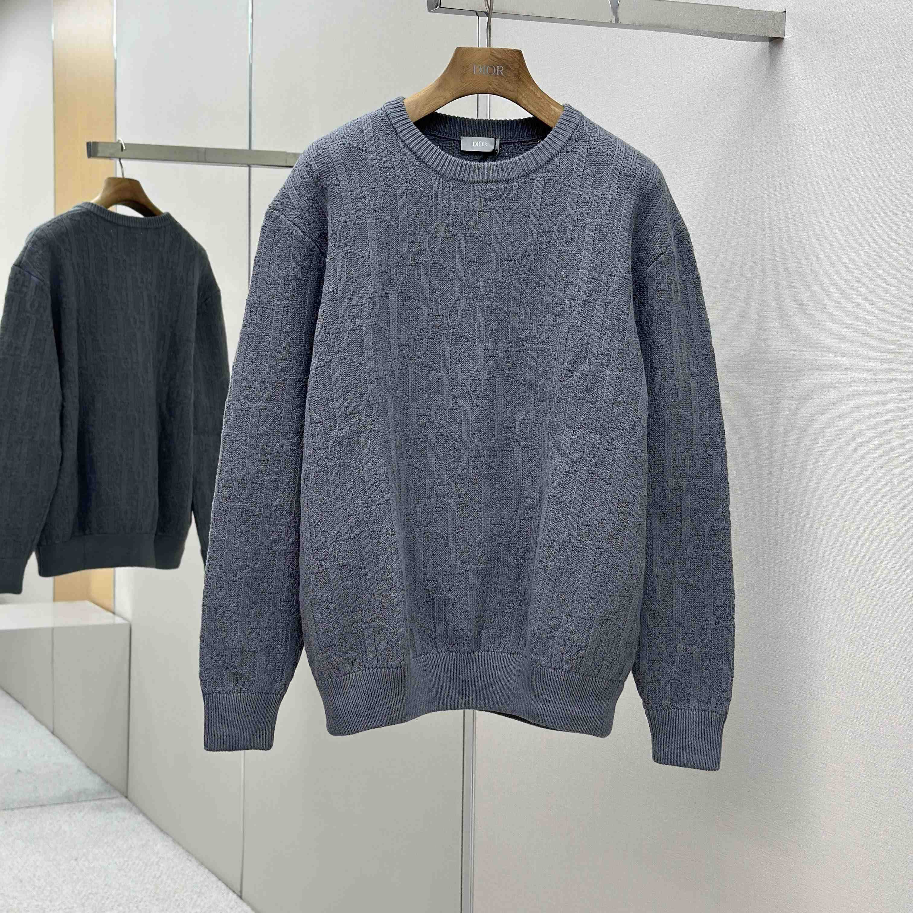 Dior Oblique Sweater Gray Cotton-Blend Jacquard - EUR FASHION