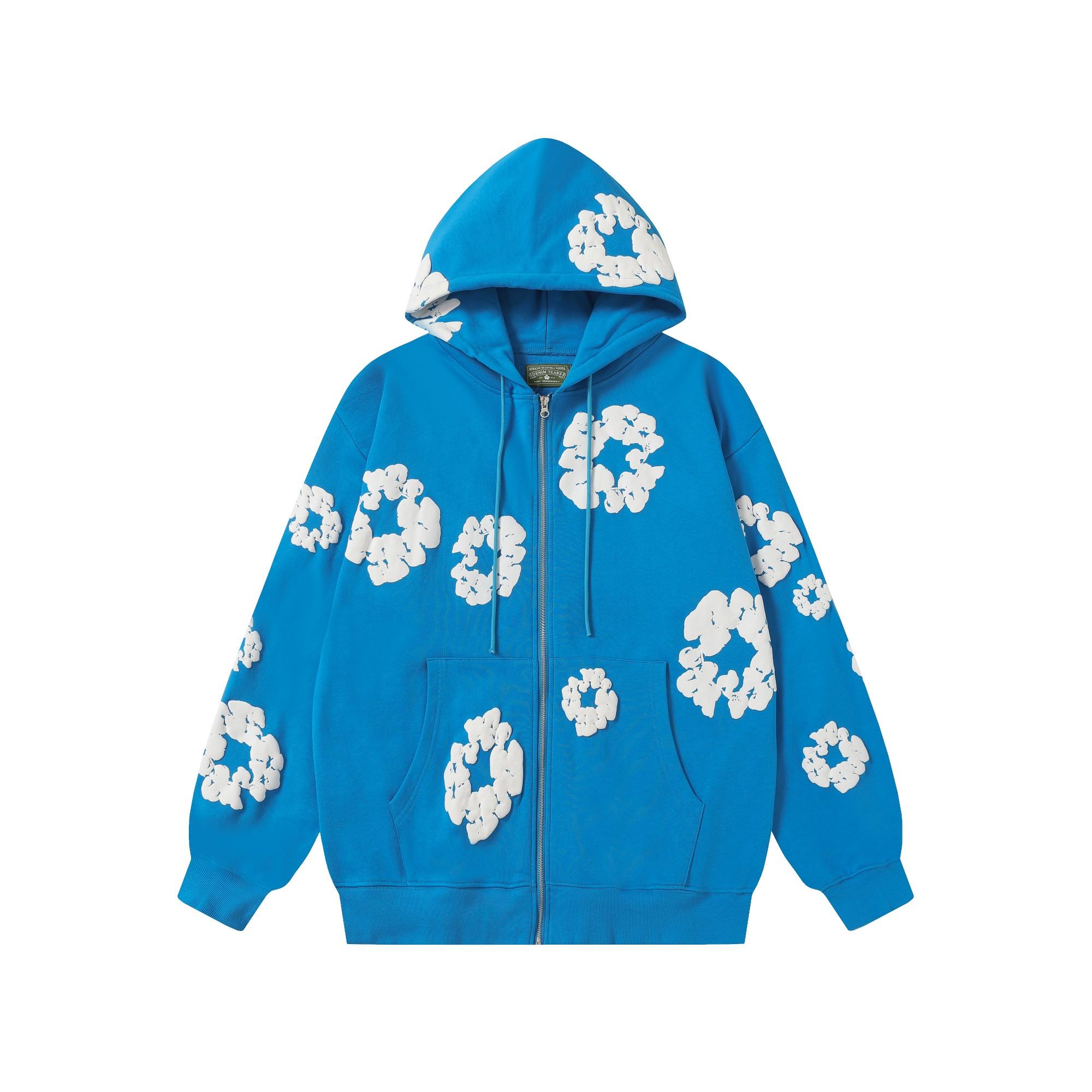 Denim Tears Cotton Wreath Zip Hoodie Blue - EUR FASHION