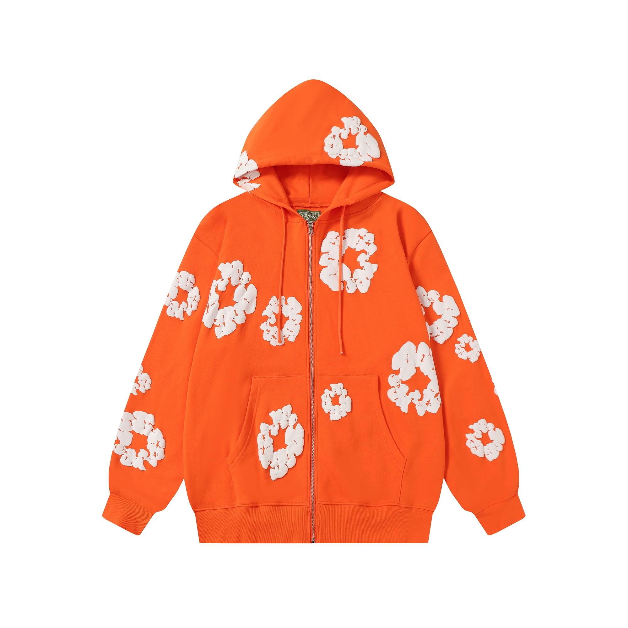 Denim Tears Cotton Wreath Zip Hoodie Orange - EUR FASHION