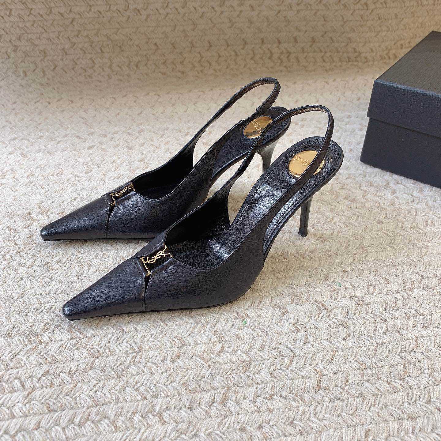 Saint Laurent Leather YSL Slingback Pumps - EUR FASHION