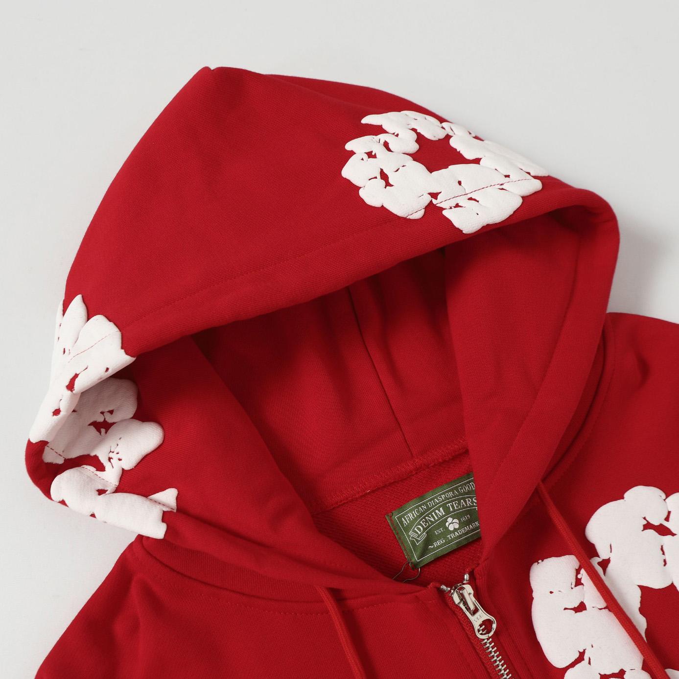 Denim Tears Cotton Wreath Zip Hoodie Red - EUR FASHION