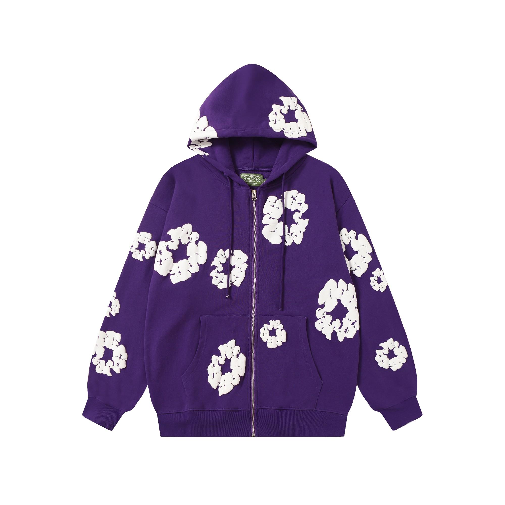 Denim Tears Cotton Wreath Zip Hoodie Purple - EUR FASHION
