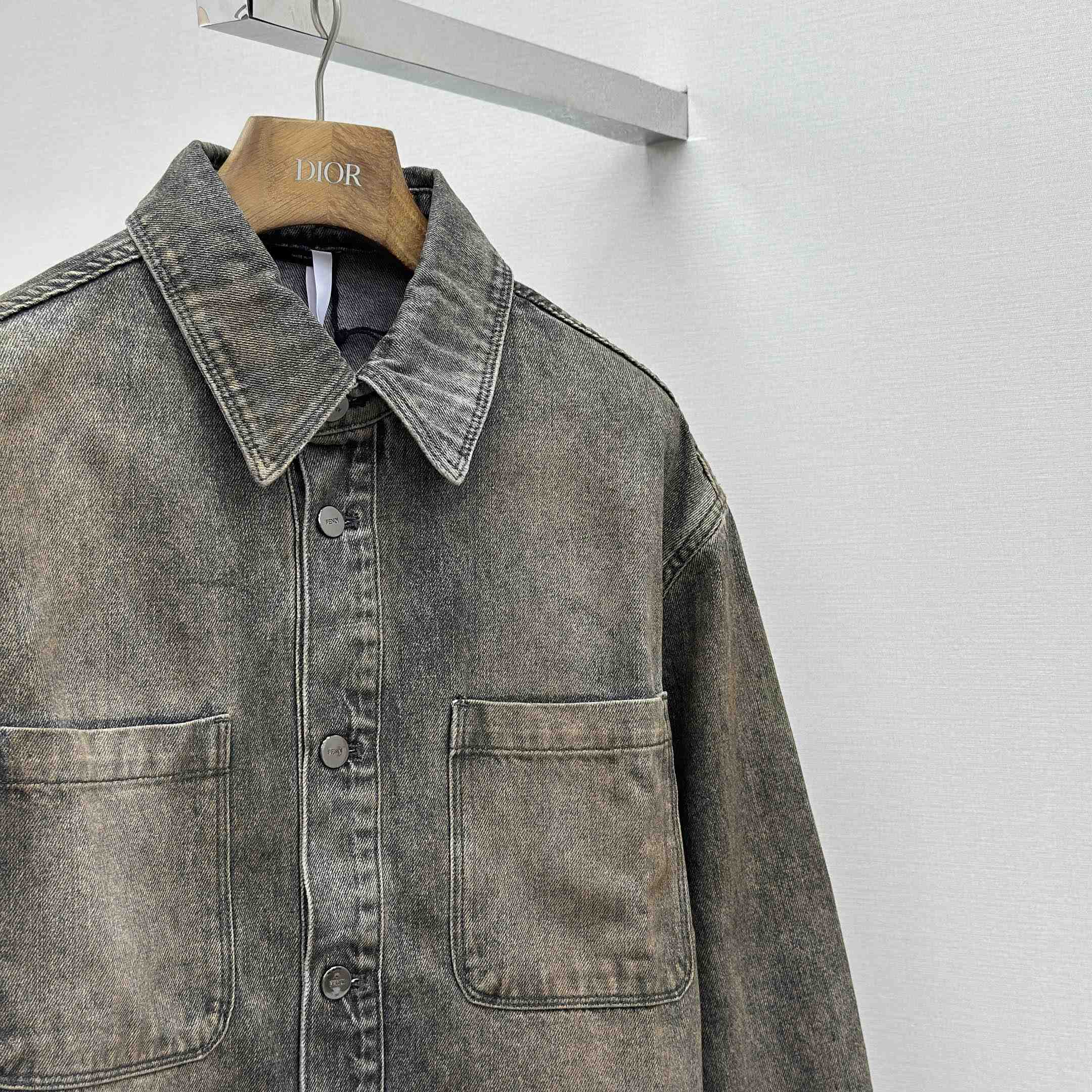 Fendi Grey Overdyed Denim Shirt - EUR FASHION