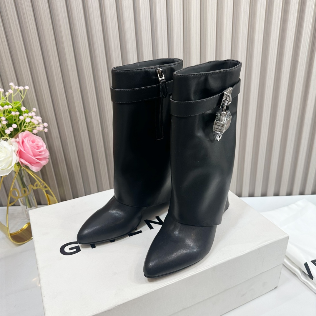 Givenchy Shark Lock Leather Knee-high Boots - EUR FASHION