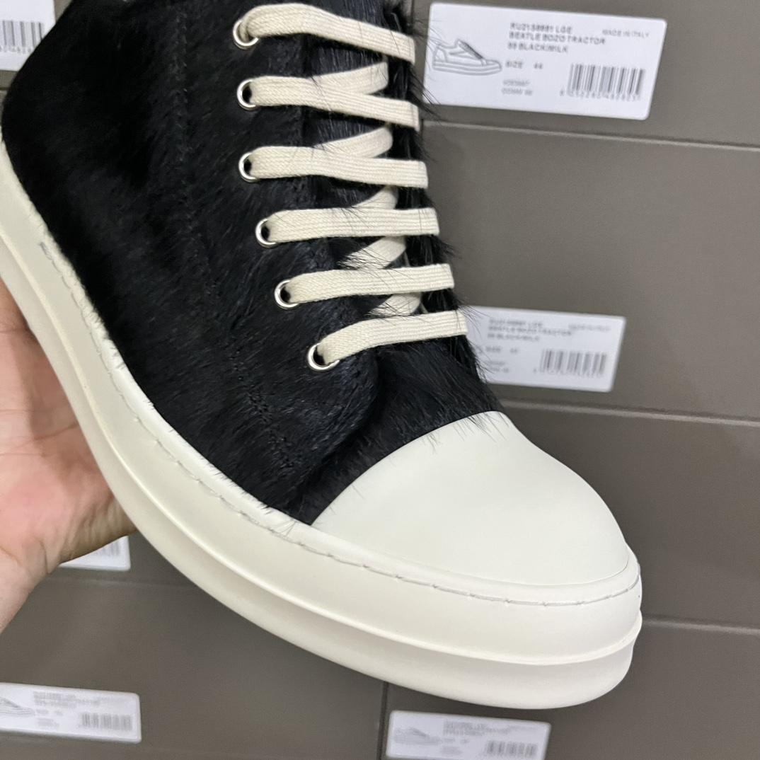 Rick Owens Black Pony Hair Low Sneakers - EUR FASHION