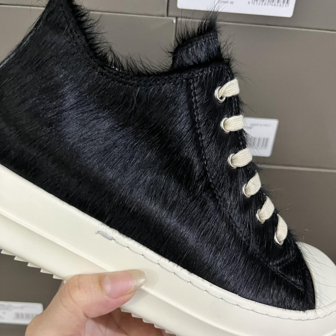 Rick Owens Black Pony Hair Low Sneakers - EUR FASHION
