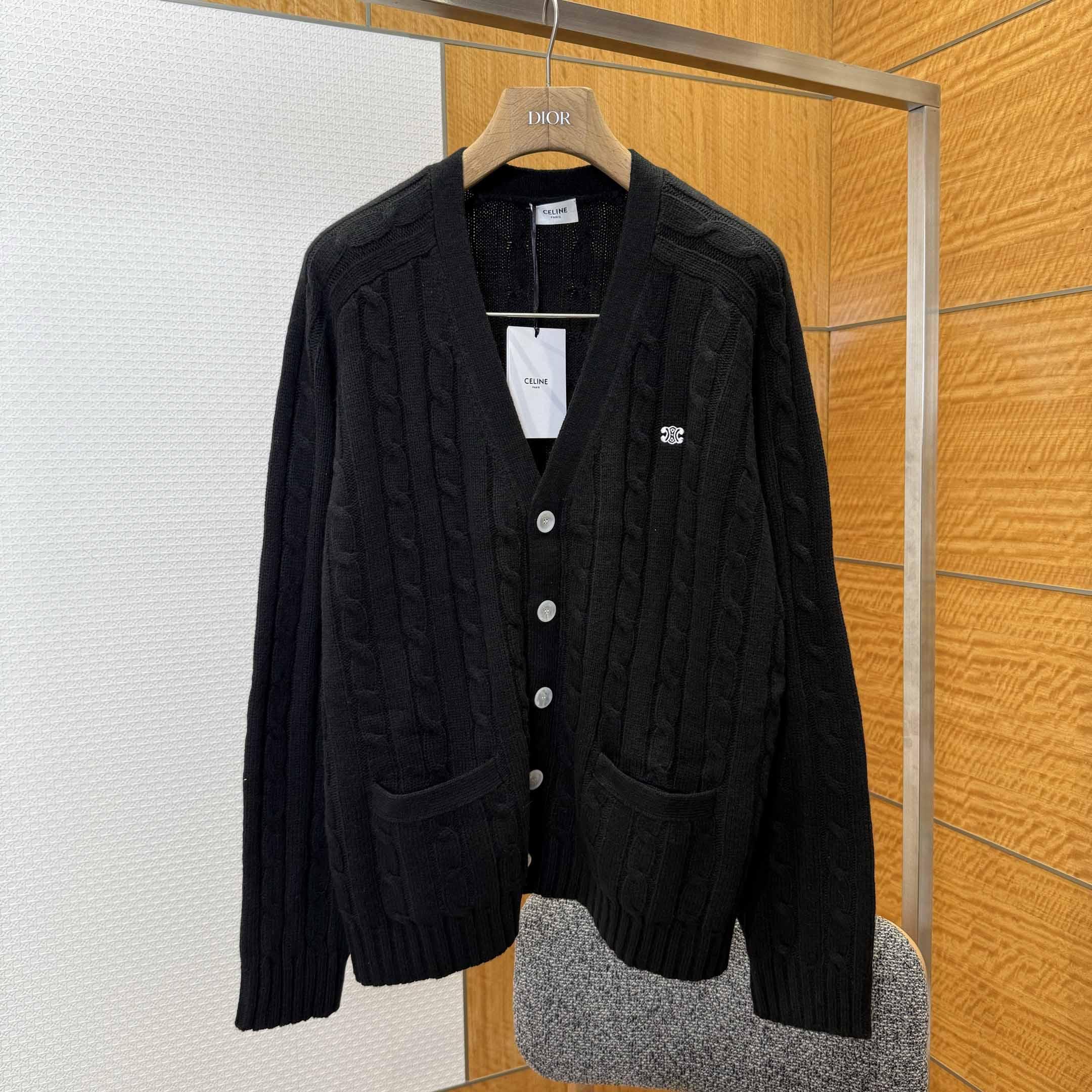 Celine Triomphe Cardigan In Cable-Knit Cashmere - EUR FASHION